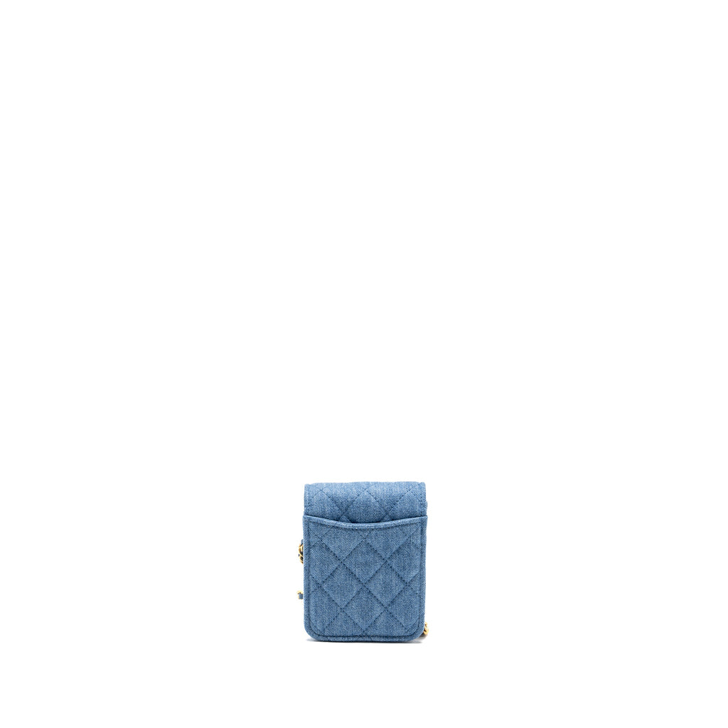CHANEL MINI VERTICAL FLAP CLUTCH WITH CHAIN DENIM BLUE GHW (MICROCHIP)
