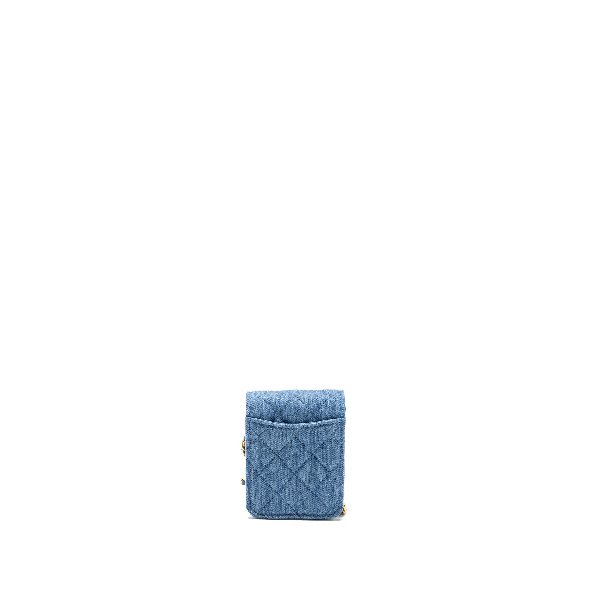 CHANEL MINI VERTICAL FLAP CLUTCH WITH CHAIN DENIM BLUE GHW (MICROCHIP)