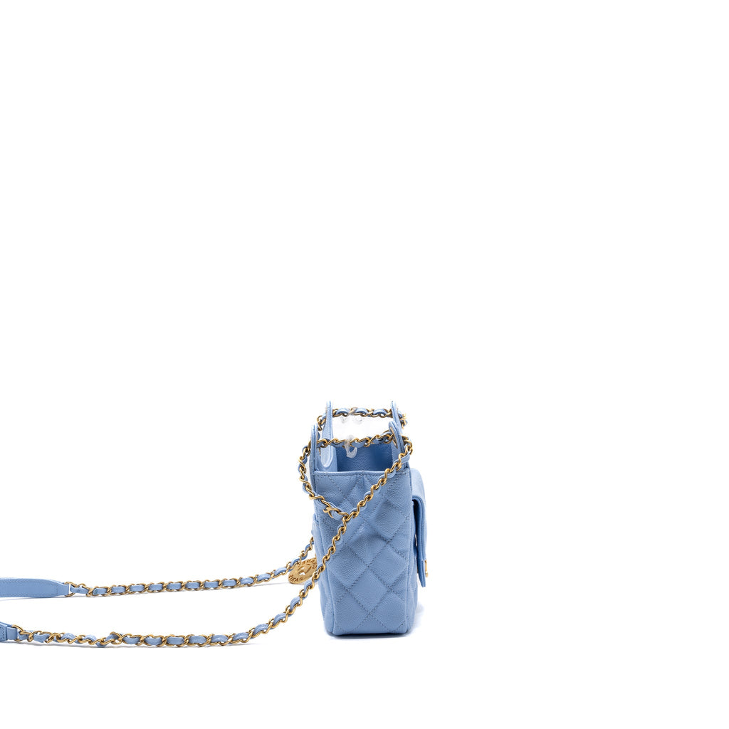 CHANEL 23C SMALL HOBO BAG CAVIAR LIGHT BLUE GHW(MICROCHIP)