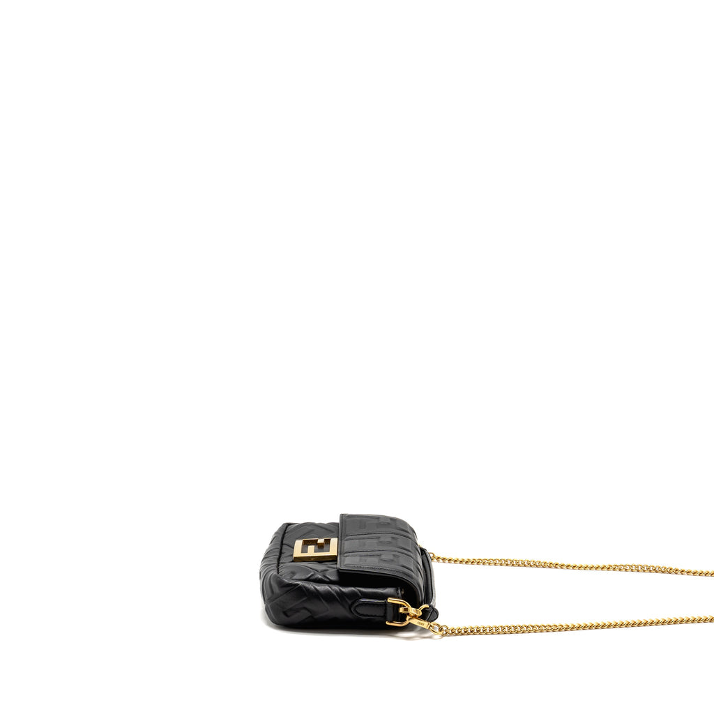 FENDI MINI BAGUETTE BAG FF MOTIF NAPPA LEATHER BLACK GHW
