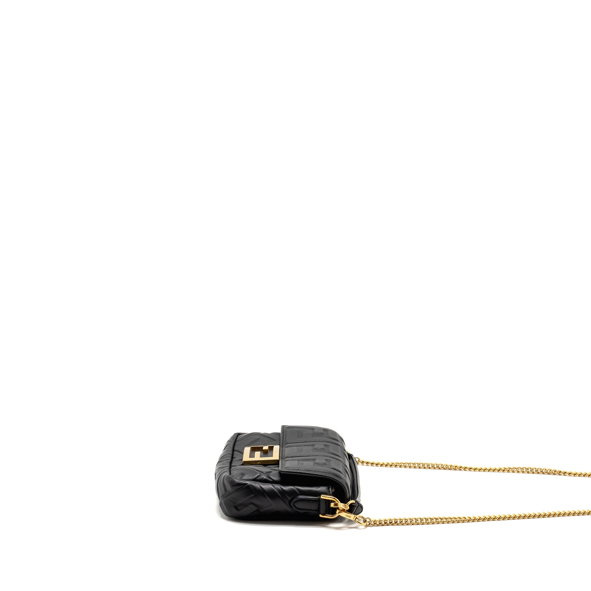 FENDI MINI BAGUETTE BAG FF MOTIF NAPPA LEATHER BLACK GHW