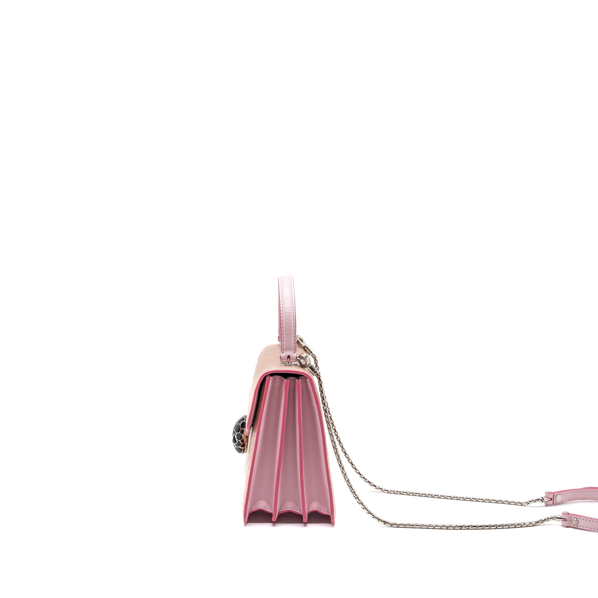 BVLGARI SERPENTI FOREVER TOP HANDLE IN ROSA DI FRANCIA CRYSTAL GALUCHAT SHW