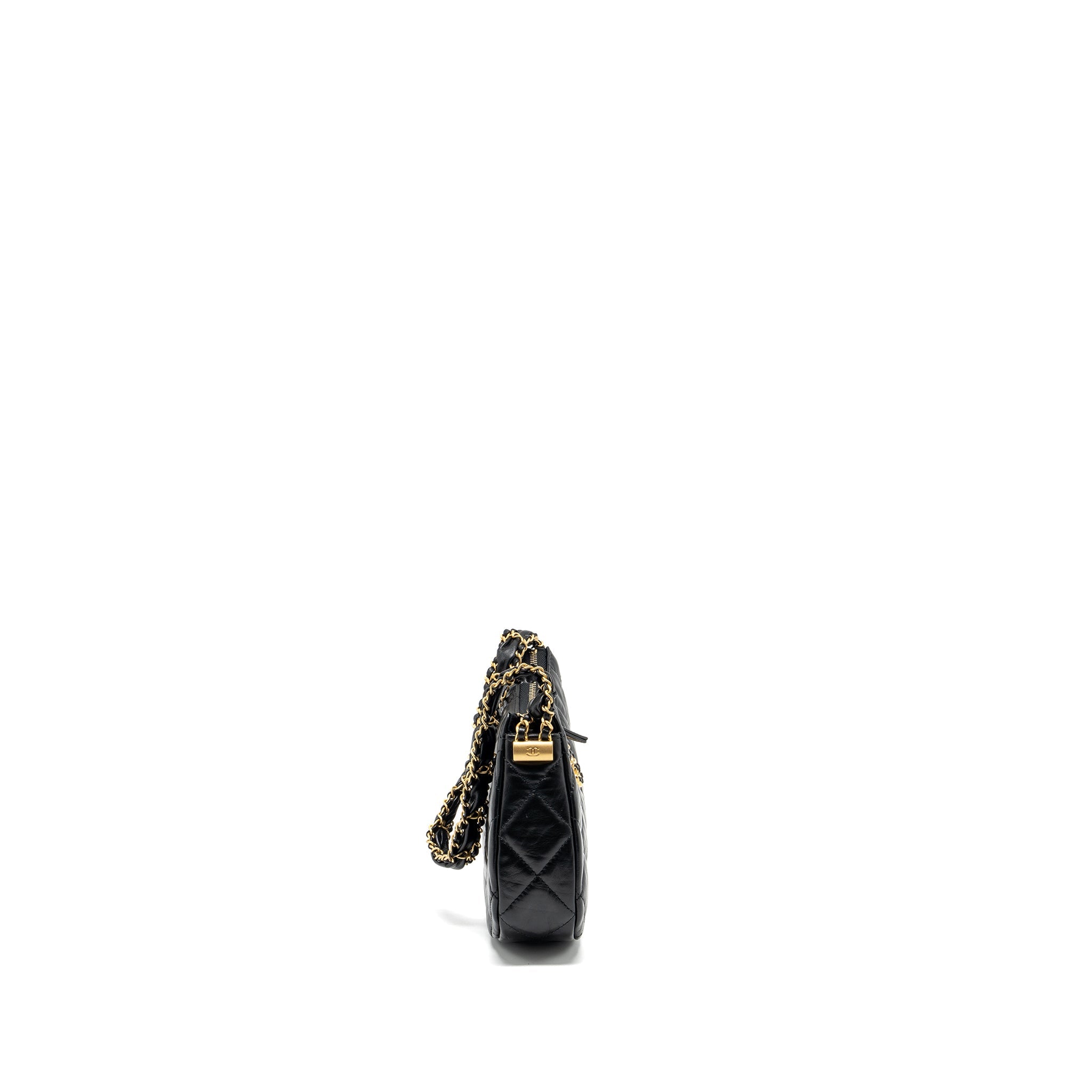 CHANEL 23K 19 HOBO SHOULDER BAG CALFSKIN BLACK GHW (MICROCHIP)