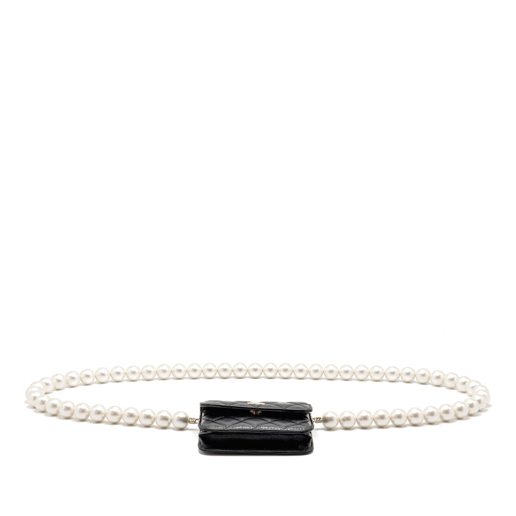 CHANEL MAXI PEARL CLUTCH WITH CHAIN LAMBSKIN BLACK LGHW