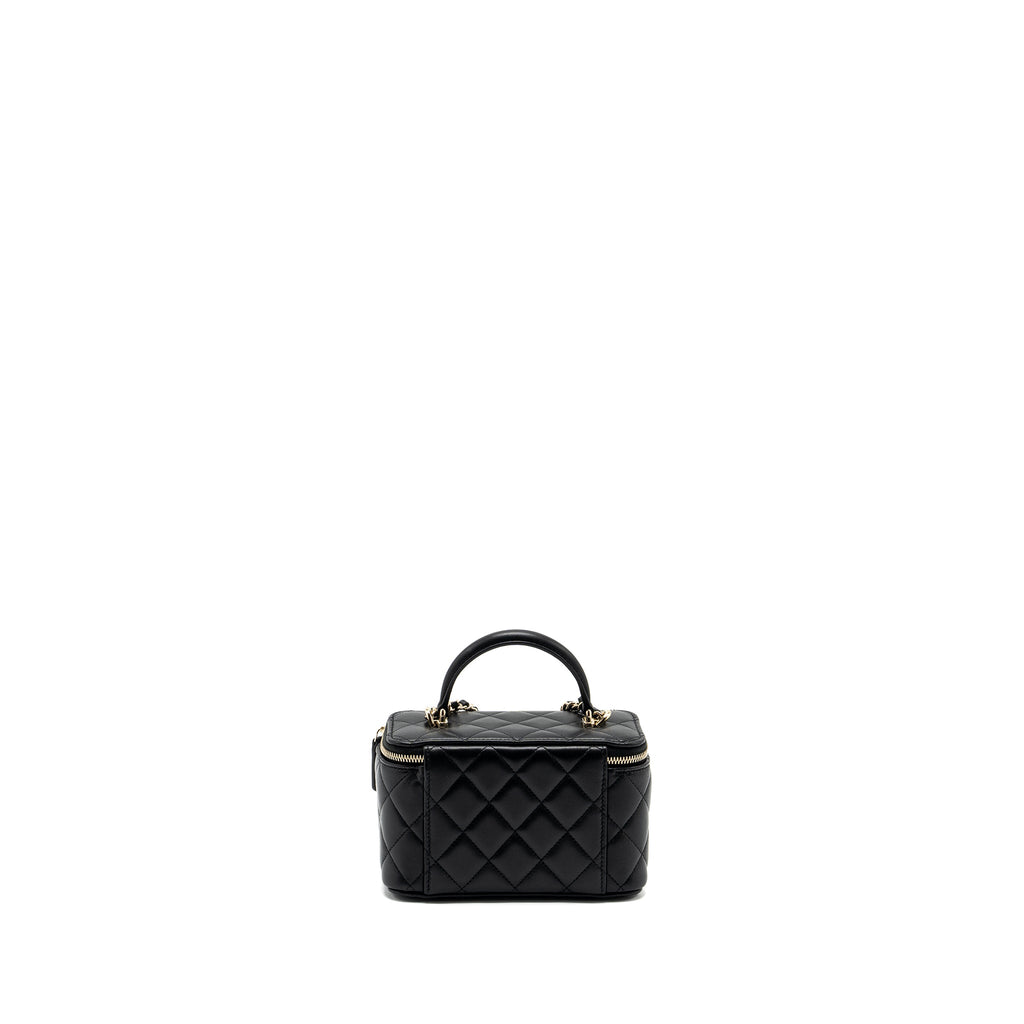 CHANEL TOP HANDLE LONG VANITY CASE LAMBSKIN BLACK LGHW (MICROCHIP)
