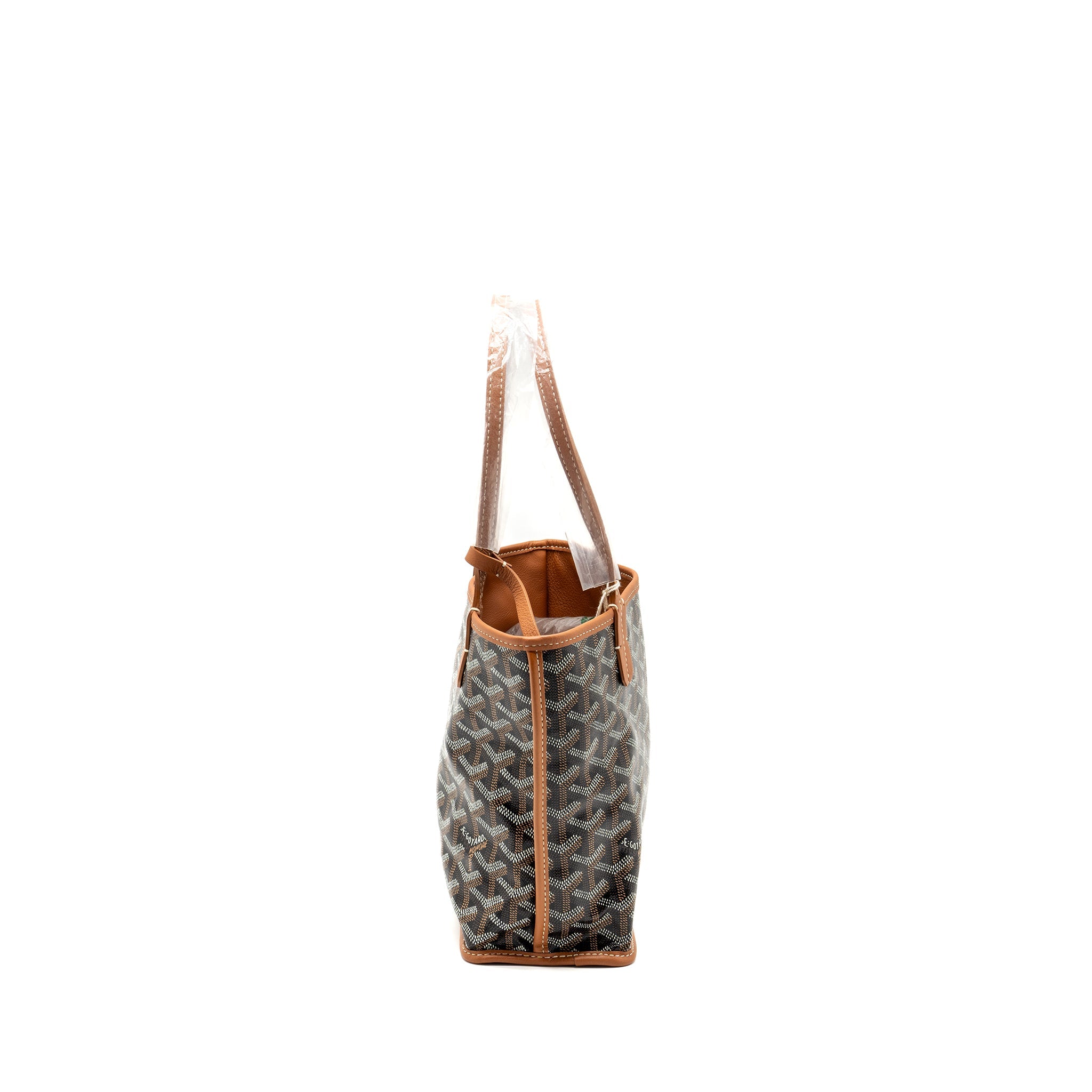 GOYARD ANJOU MINI TOTE BAG GOYARDLINE CANVAS/CALFSKIN BLACK/TAN SHW