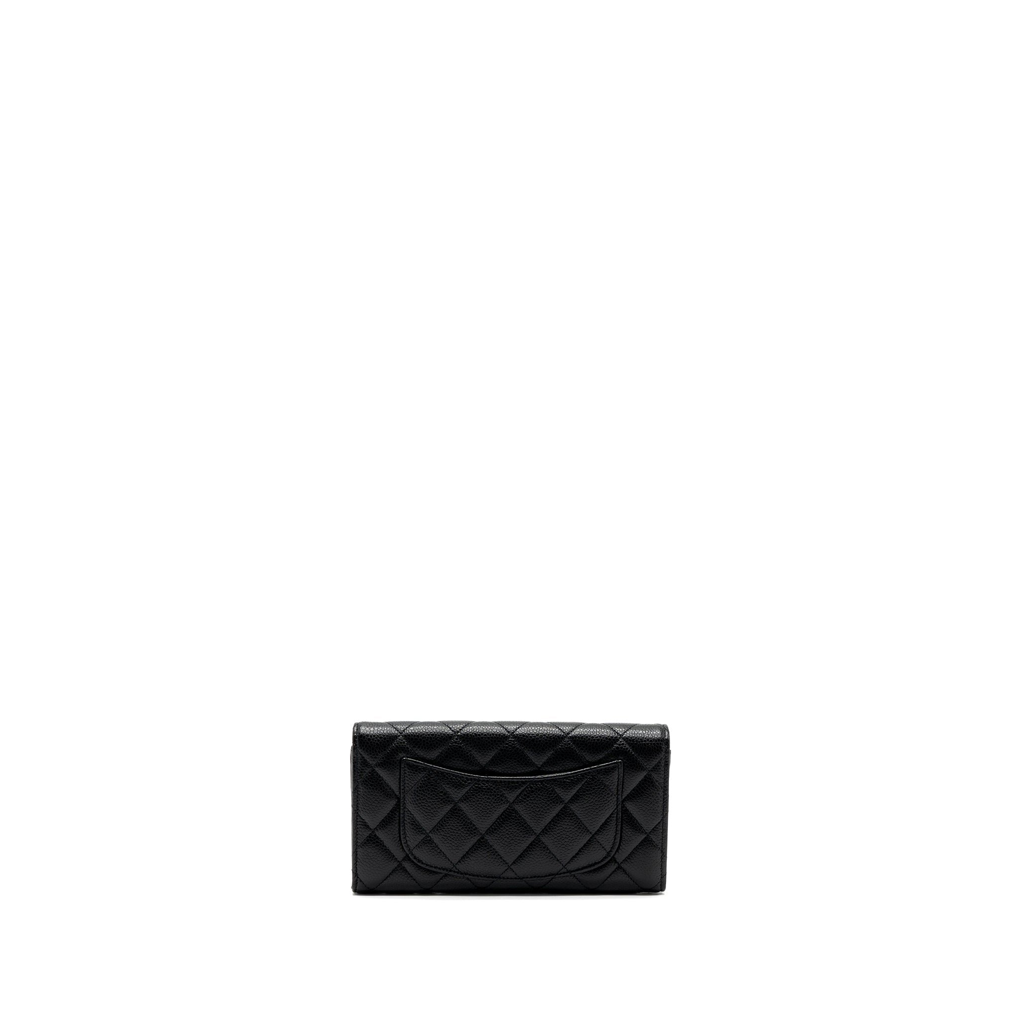 CHANEL CLASSIC LONG FLAP WALLET CAVIAR BLACK GHW