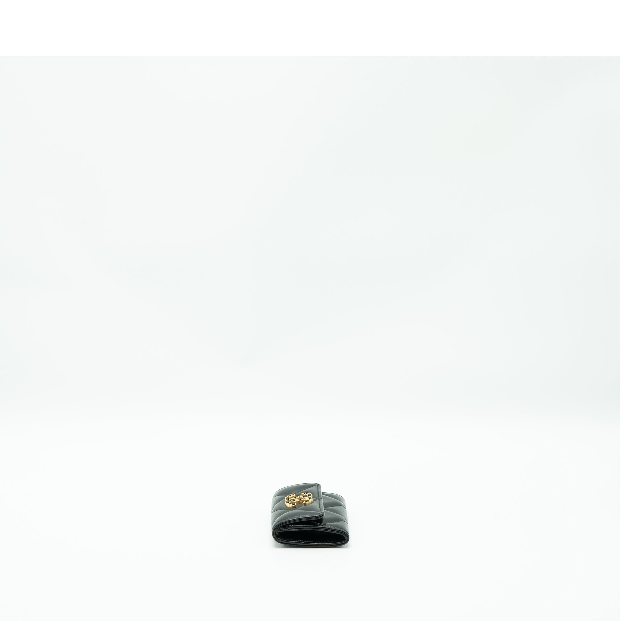 CHANEL 19 FLAP CARD HOLDER LAMBSKIN BLACK GHW (MICROCHIP)