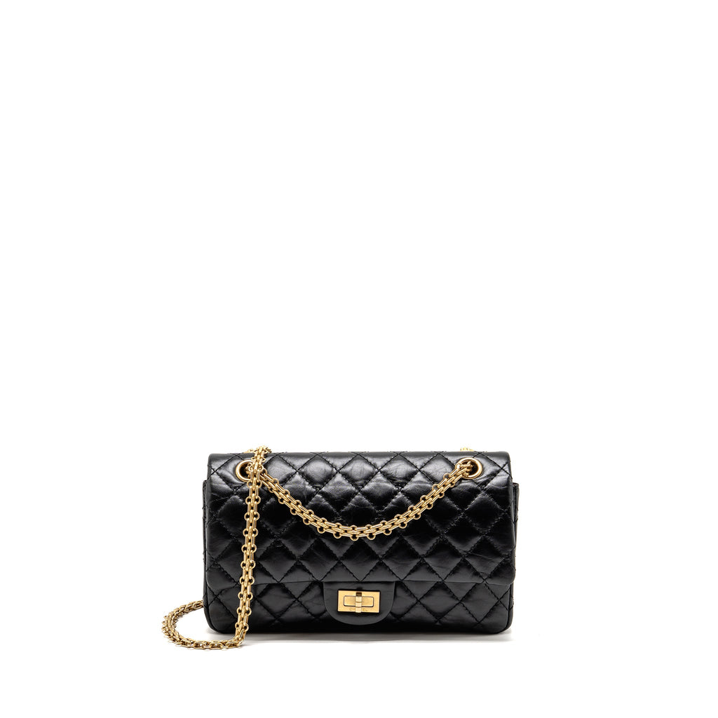 CHANEL SMALL 2.55 REISSUE FLAP BAG AGED CALFSKIN BLACK GHW