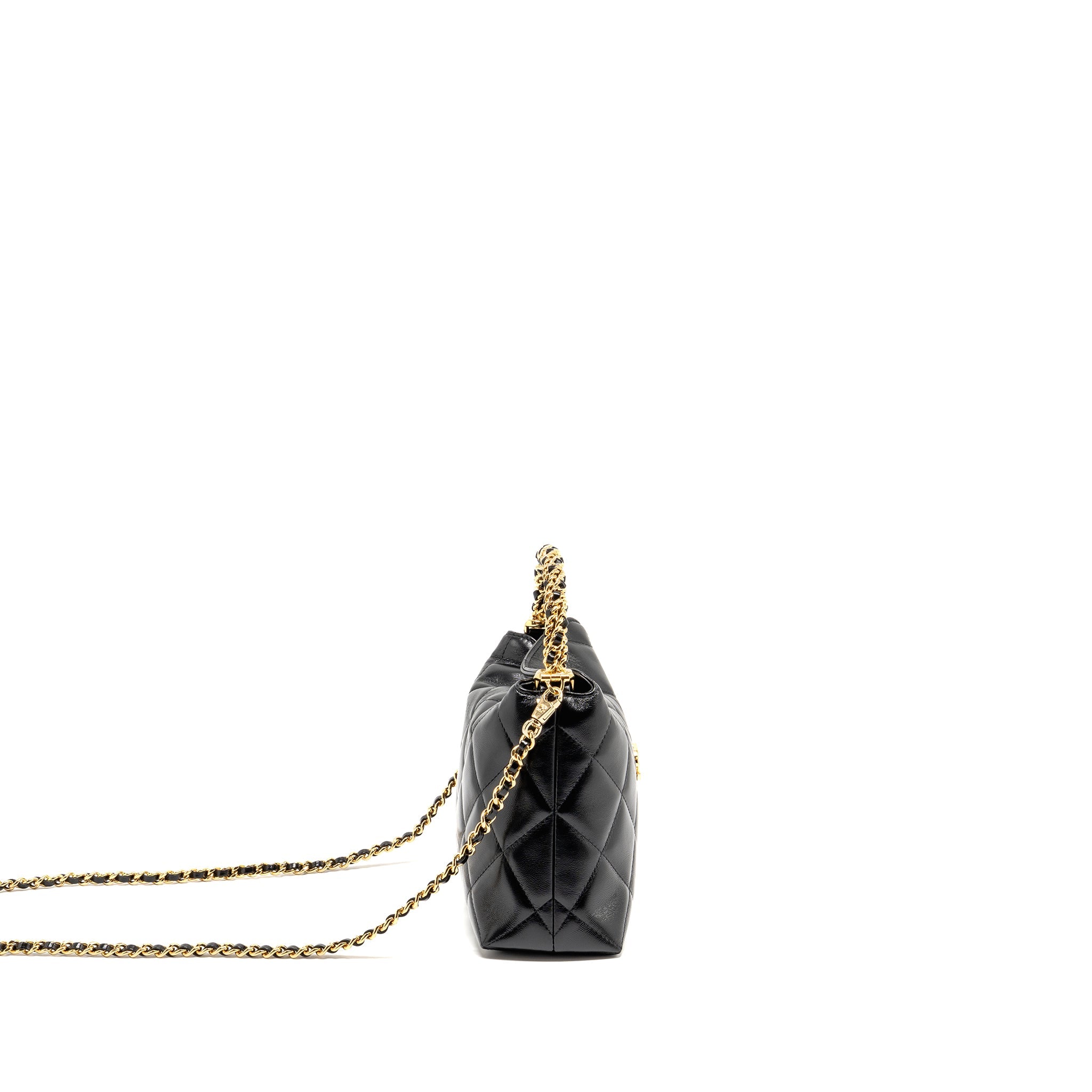 CHANEL 24B TWIST CHAIN TOP HANDLE HOBO LUNCH BOX BAG LAMBSKIN BLACK GHW (MICROCHIP)