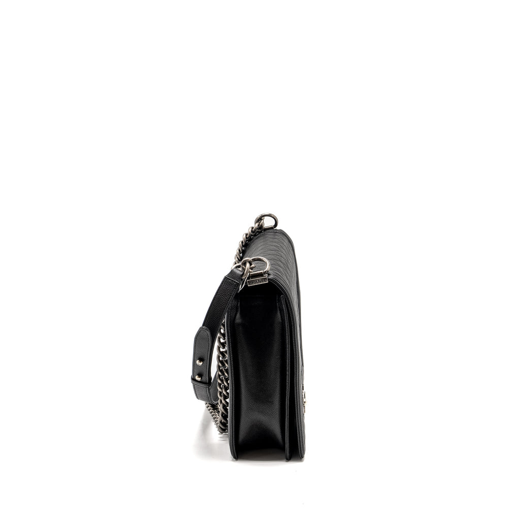 CHANEL MAXI BOY BAG CAVIAR BLACK RUTHENIUM HARDWARE