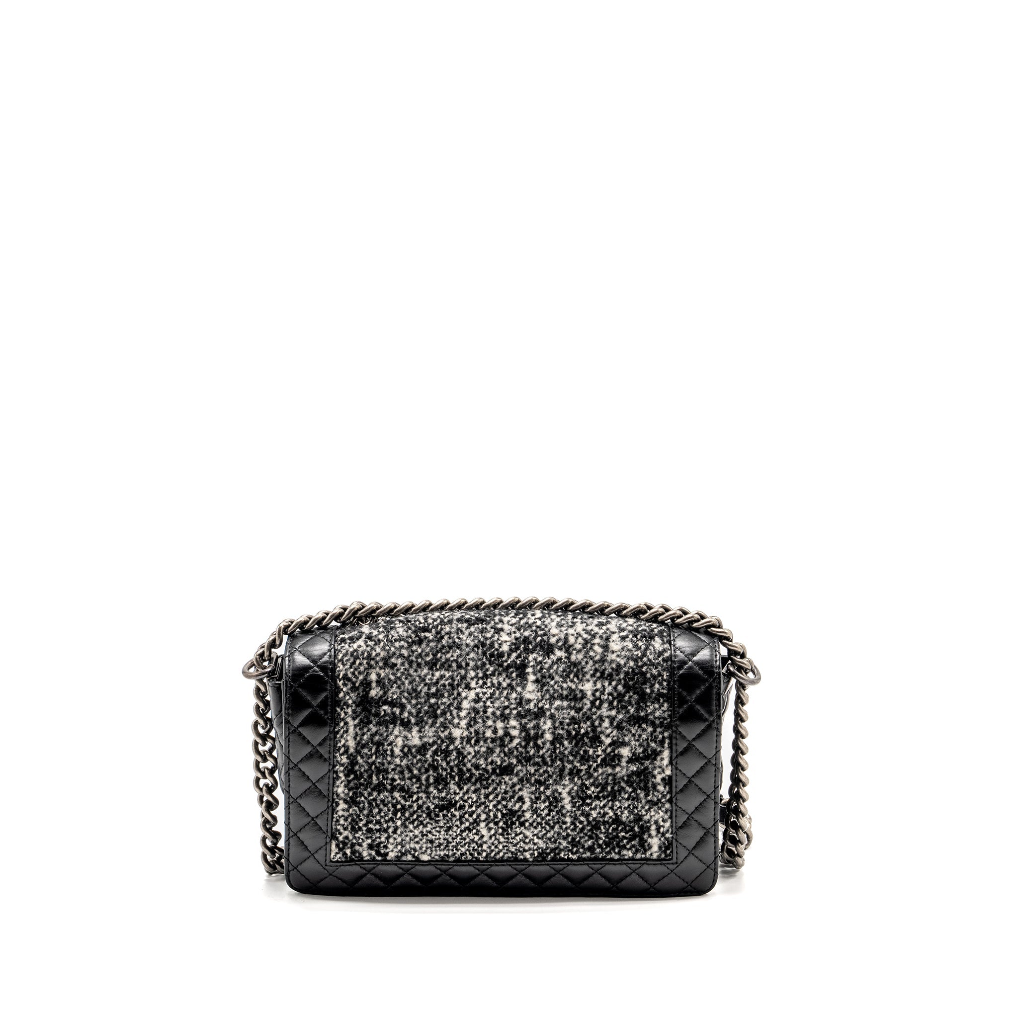 CHANEL MULTI CHAIN BOY BAG CALFSKIN/TWEED BLACK SHW