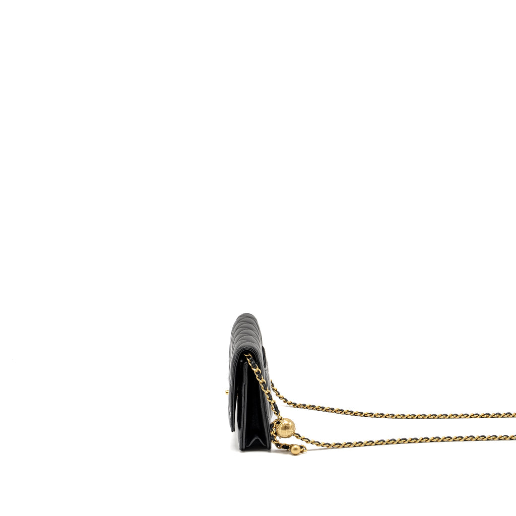 CHANEL PEARL CRUSH WALLET ON CHAIN LAMBSKIN BLACK GHW (MICROCHIP)