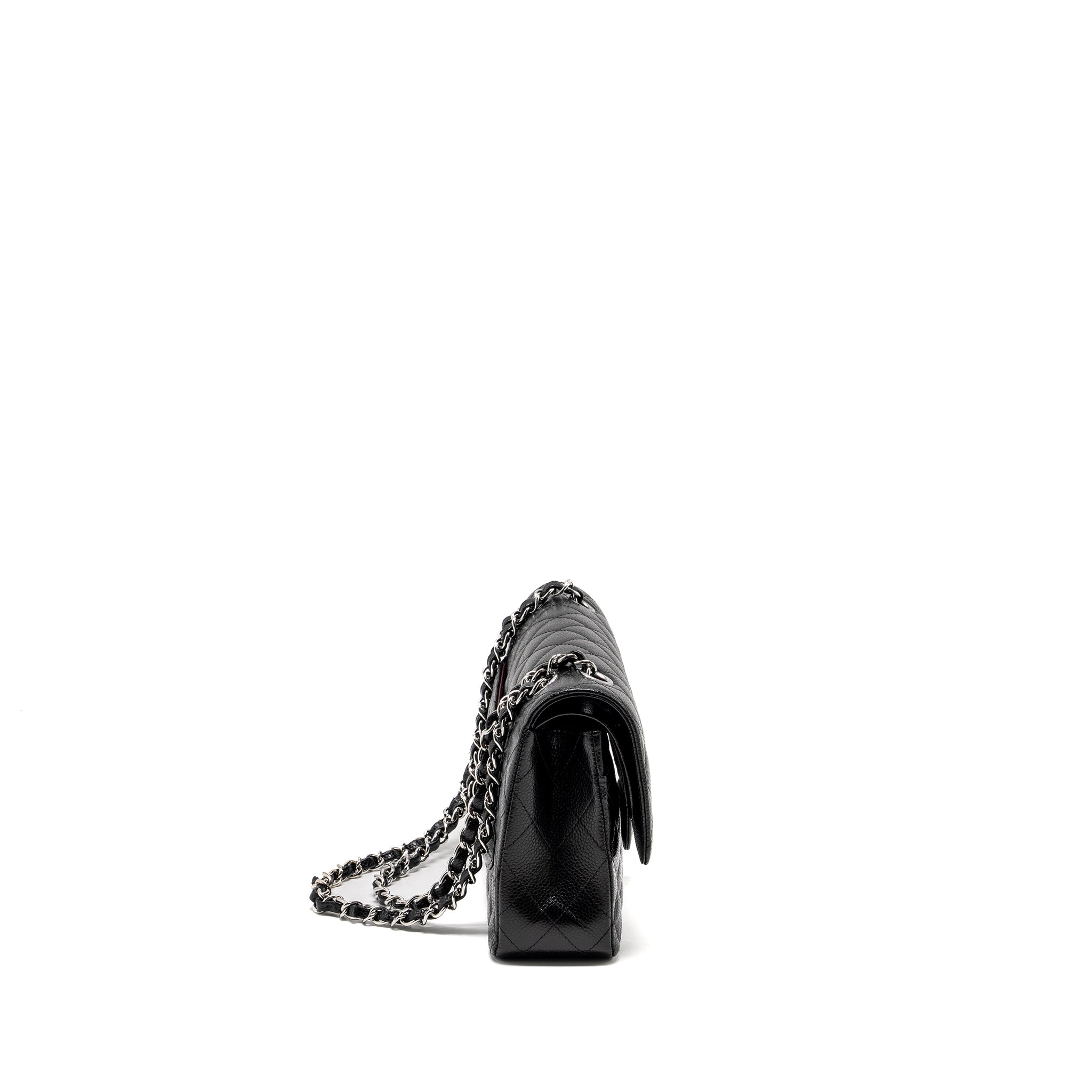 CHANEL MEDIUM CLASSIC DOUBLE FLAP BAG CAVIAR BLACK SHW (MICROCHIP)