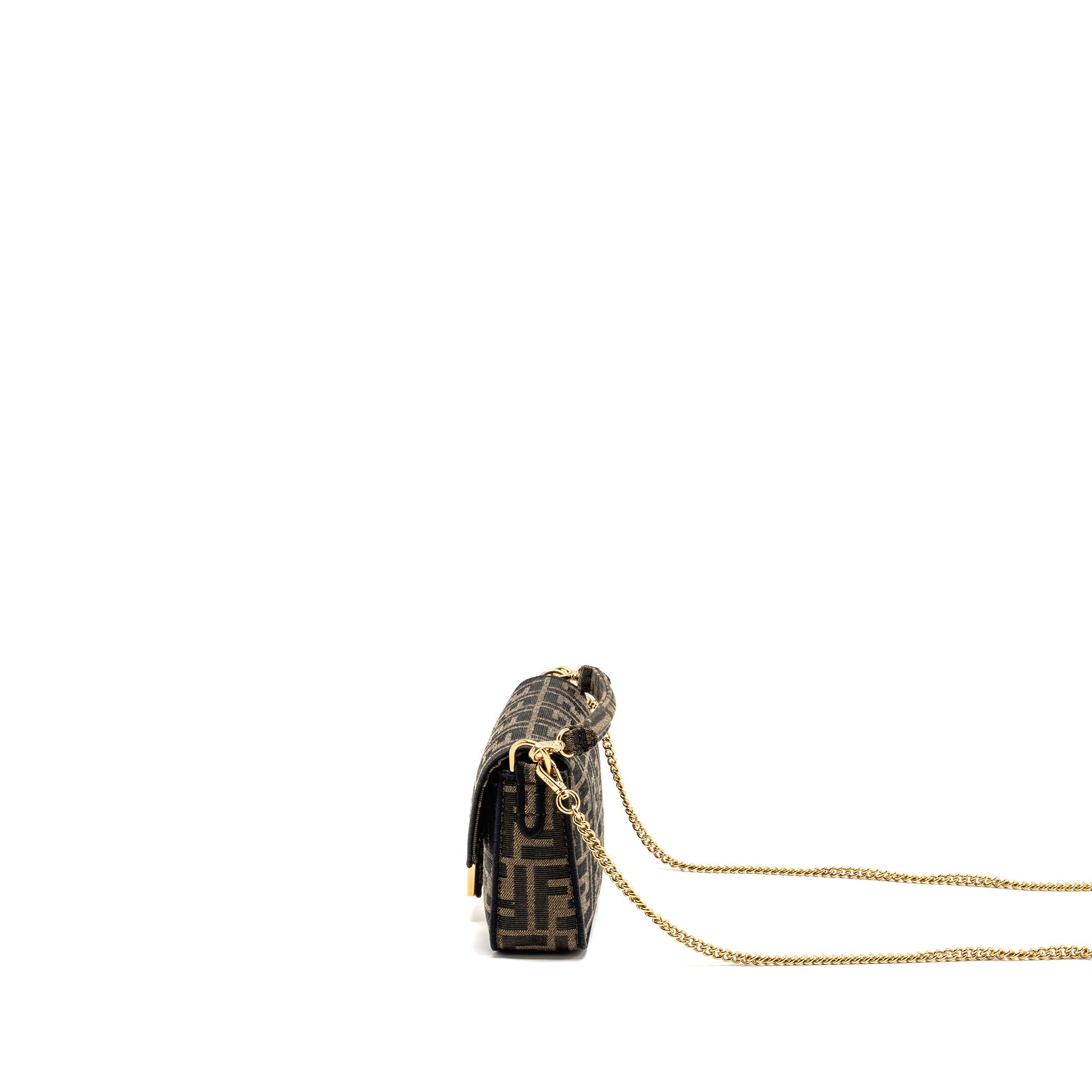 FENDI MINI BAGUETTE SHOULDER BAG FF JACQUARD CANVAS BROWN GHW