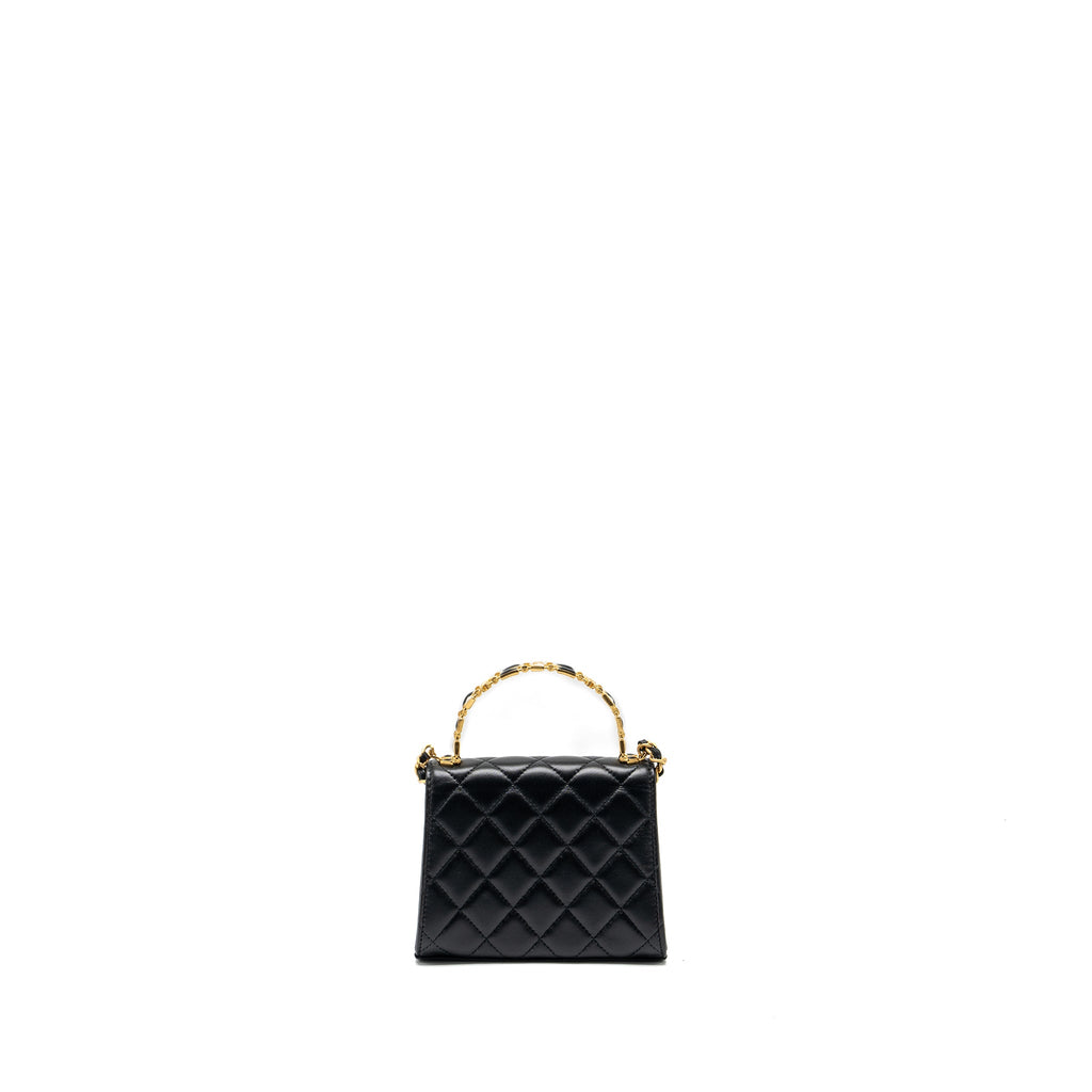 CHANEL 22B ENAMEL TOP HANDLE MINI FLAP BAG LAMBSKIN BLACK GHW (MICROCHIP)
