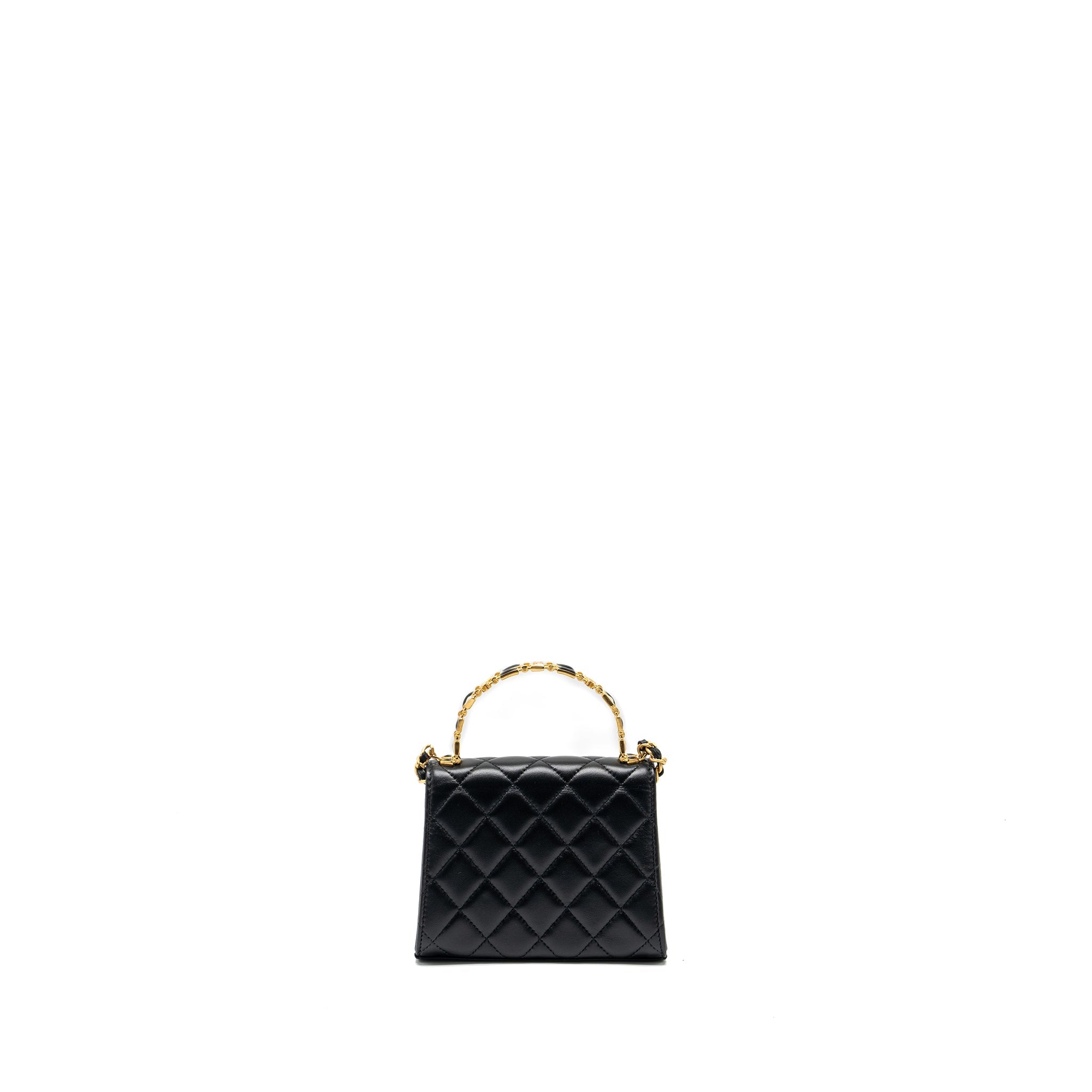 CHANEL 22B ENAMEL TOP HANDLE MINI FLAP BAG LAMBSKIN BLACK GHW (MICROCHIP)