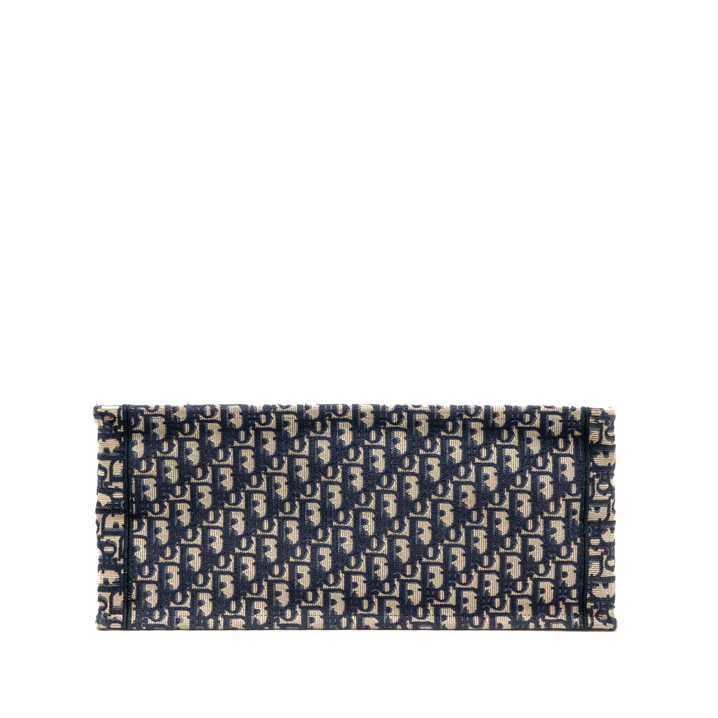 DIOR LARGE BOOK TOTE OBLIQUE EMBROIDERY ECRU/BLUE