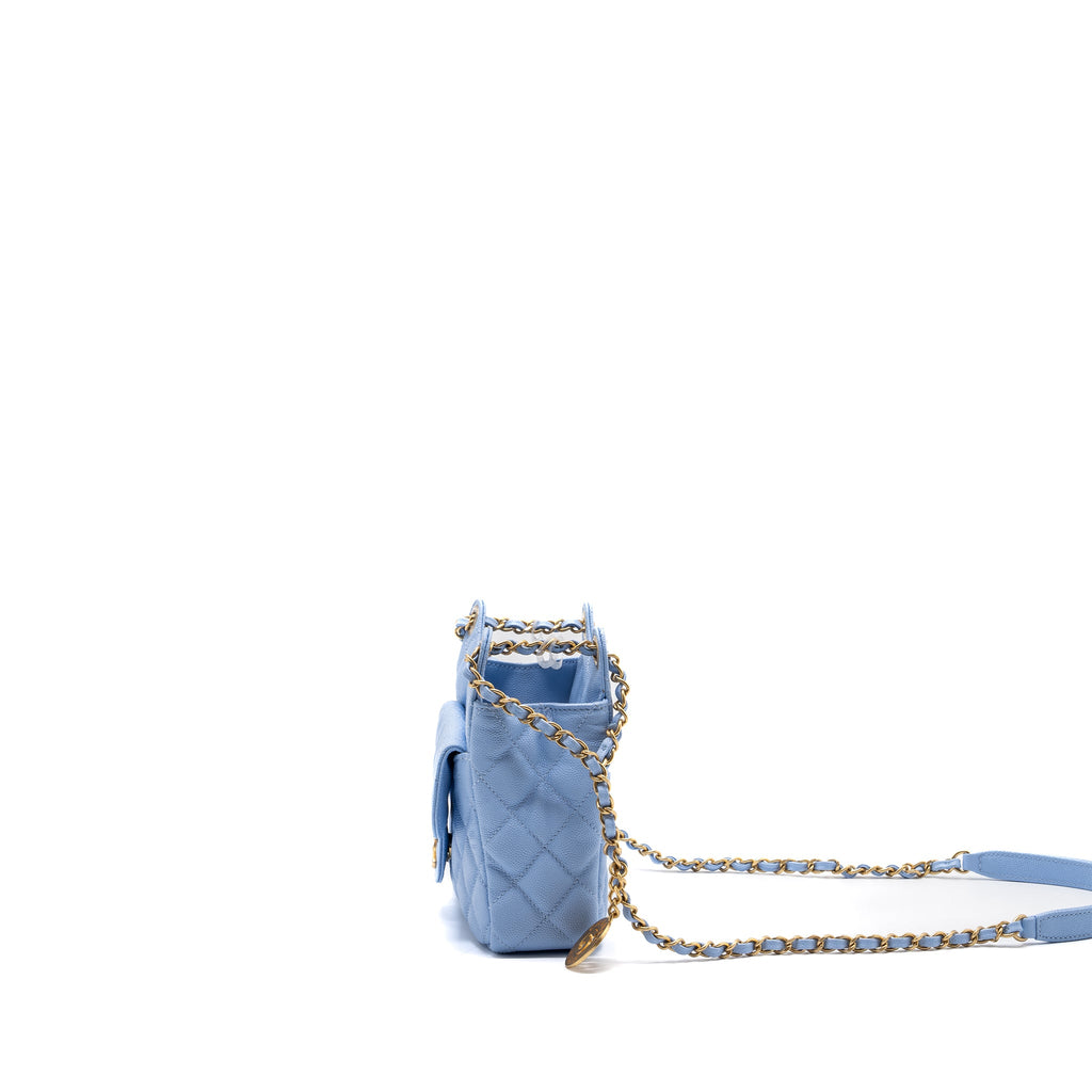 CHANEL 23C SMALL HOBO BAG CAVIAR LIGHT BLUE GHW(MICROCHIP)