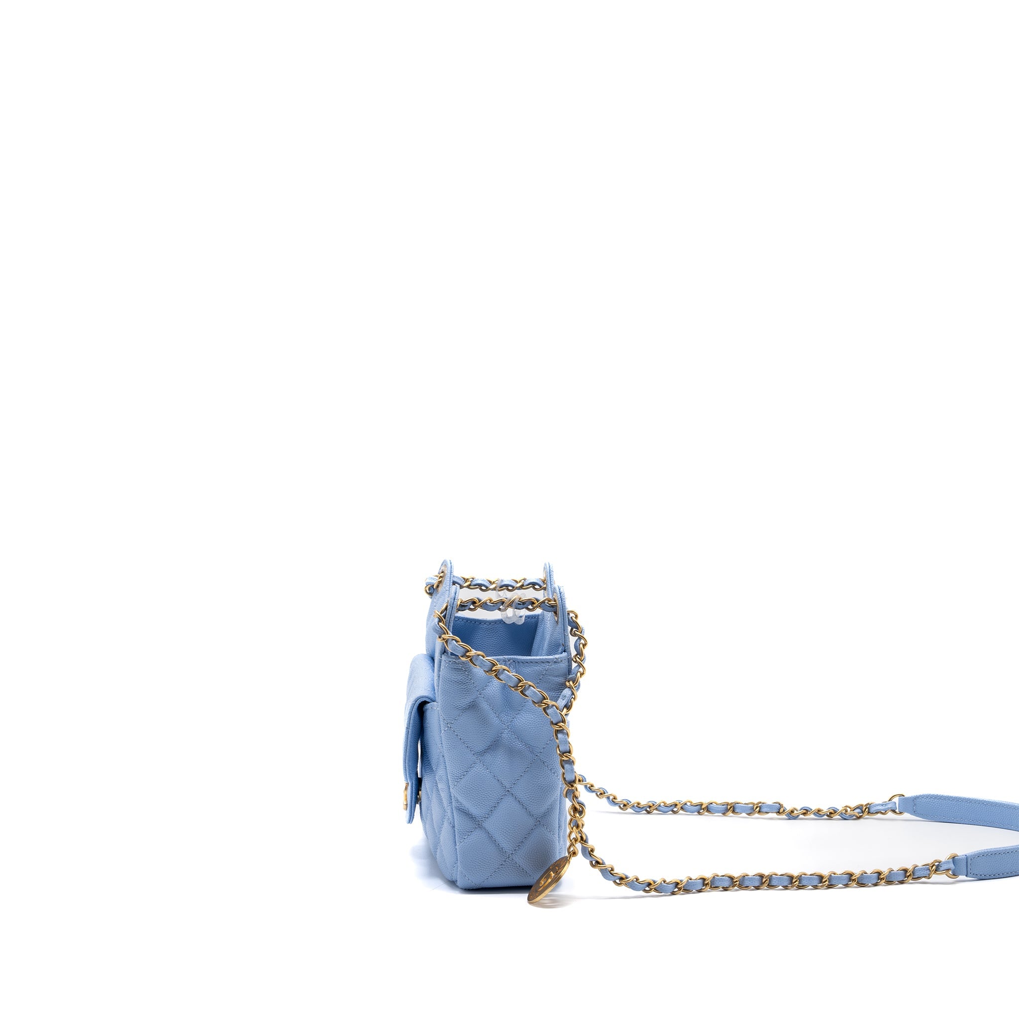 CHANEL 23C SMALL HOBO BAG CAVIAR LIGHT BLUE GHW(MICROCHIP)