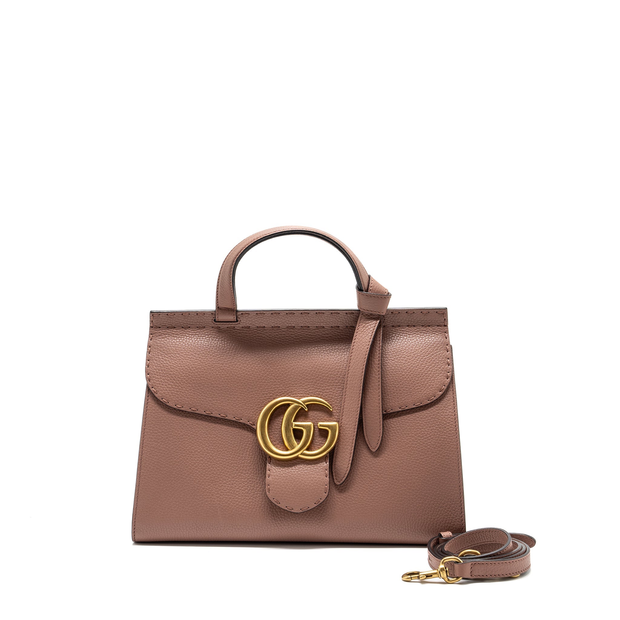 GUCCI TOP HANDLE FLAP BAG CALFSKIN DARK PINK GHW