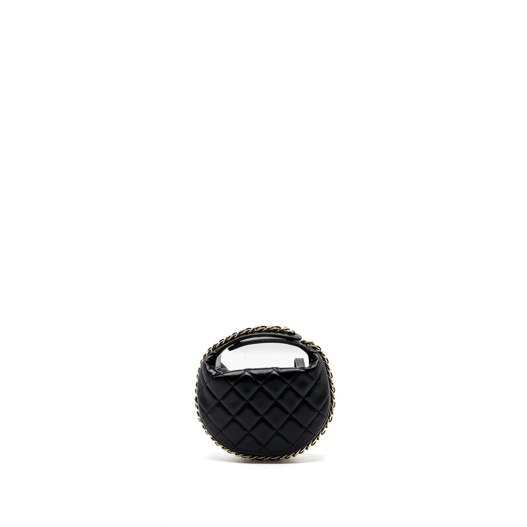 CHANEL 23C ROUND CLUTCH LAMBSKIN BLACK GHW (MICROCHIP)