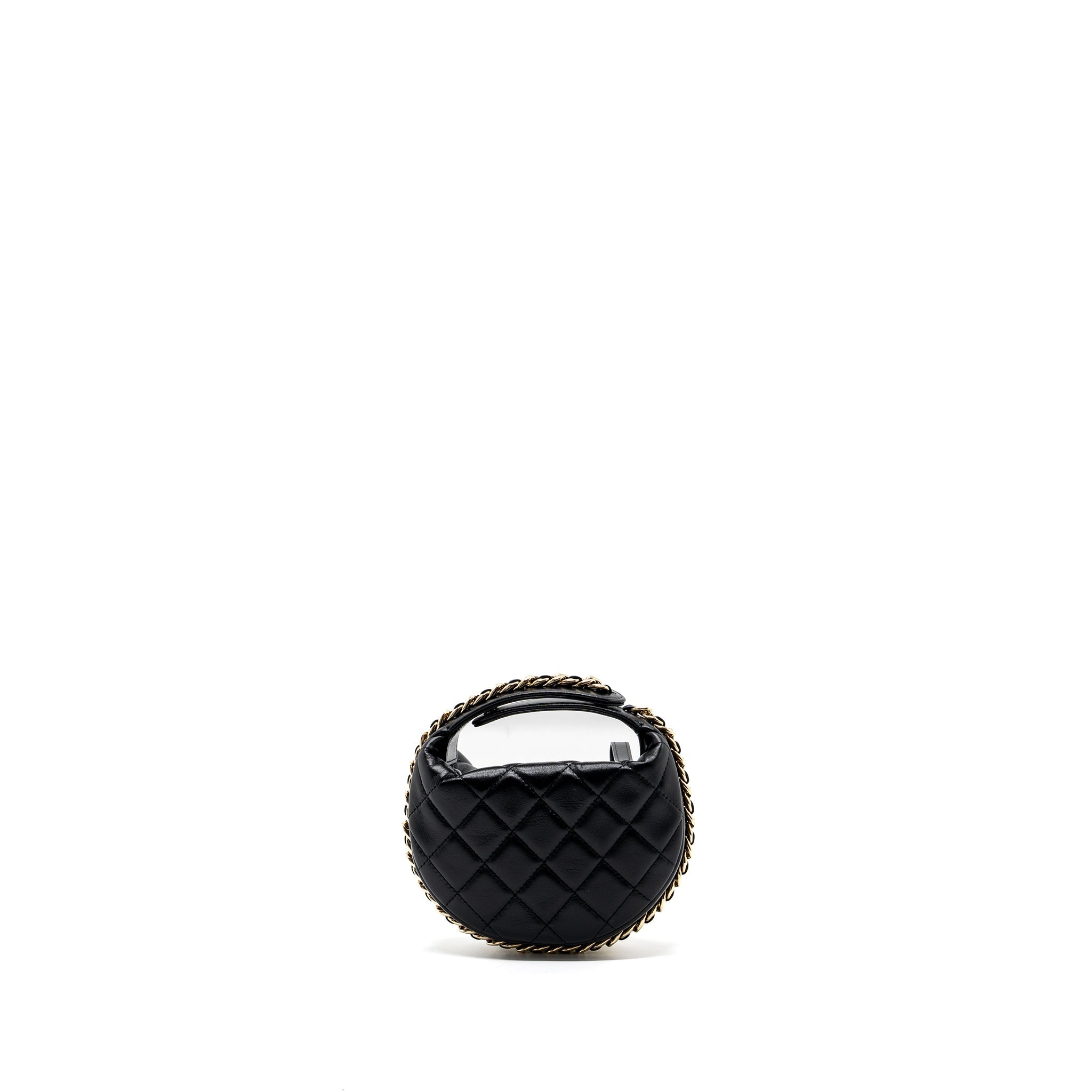 CHANEL 23C ROUND CLUTCH LAMBSKIN BLACK GHW (MICROCHIP)