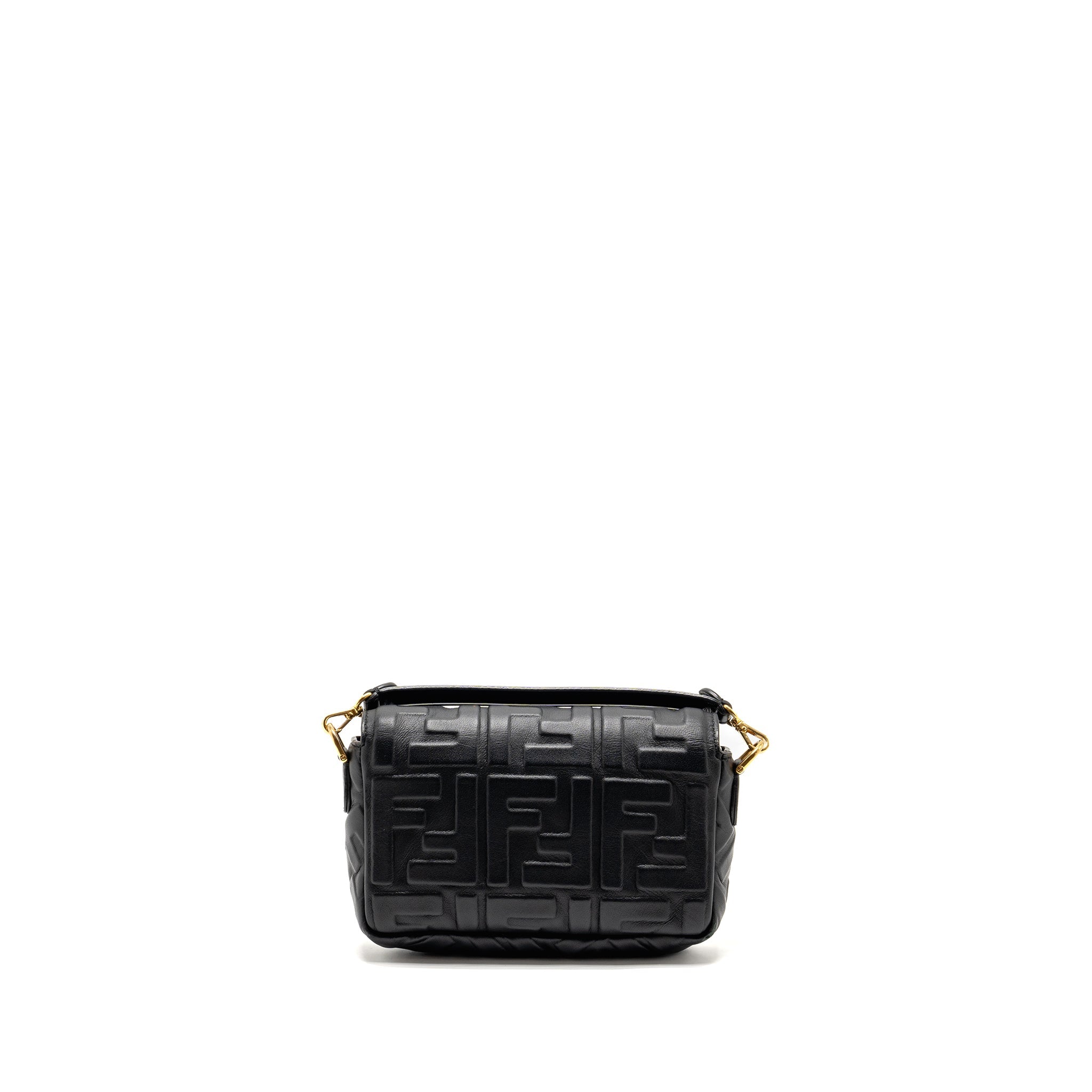 FENDI MINI BAGUETTE BAG FF MOTIF NAPPA LEATHER BLACK GHW