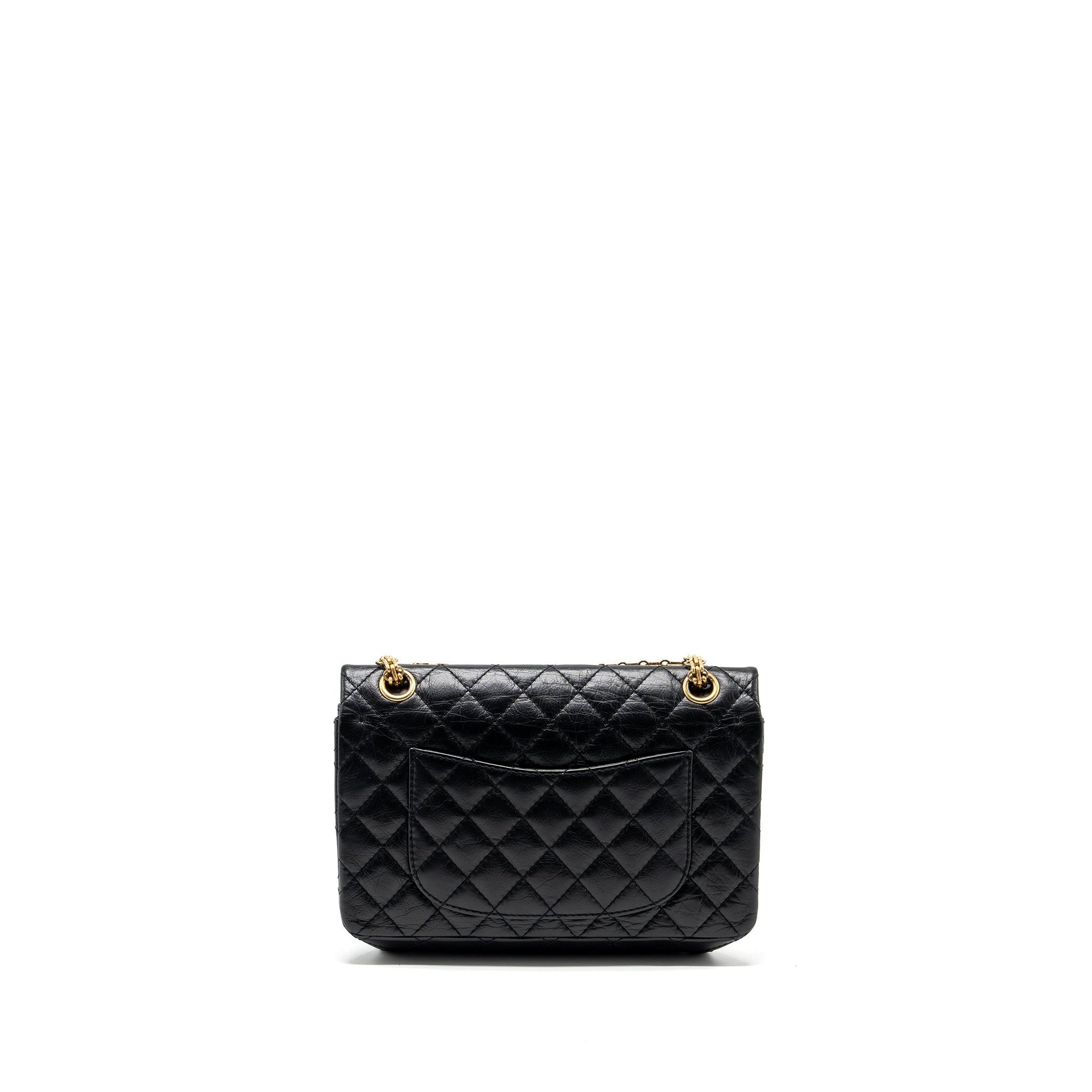 CHANEL SMALL 2.55 REISSUE DOUBLE FLAP BAG AGED CALFSKIN BLACK GHW