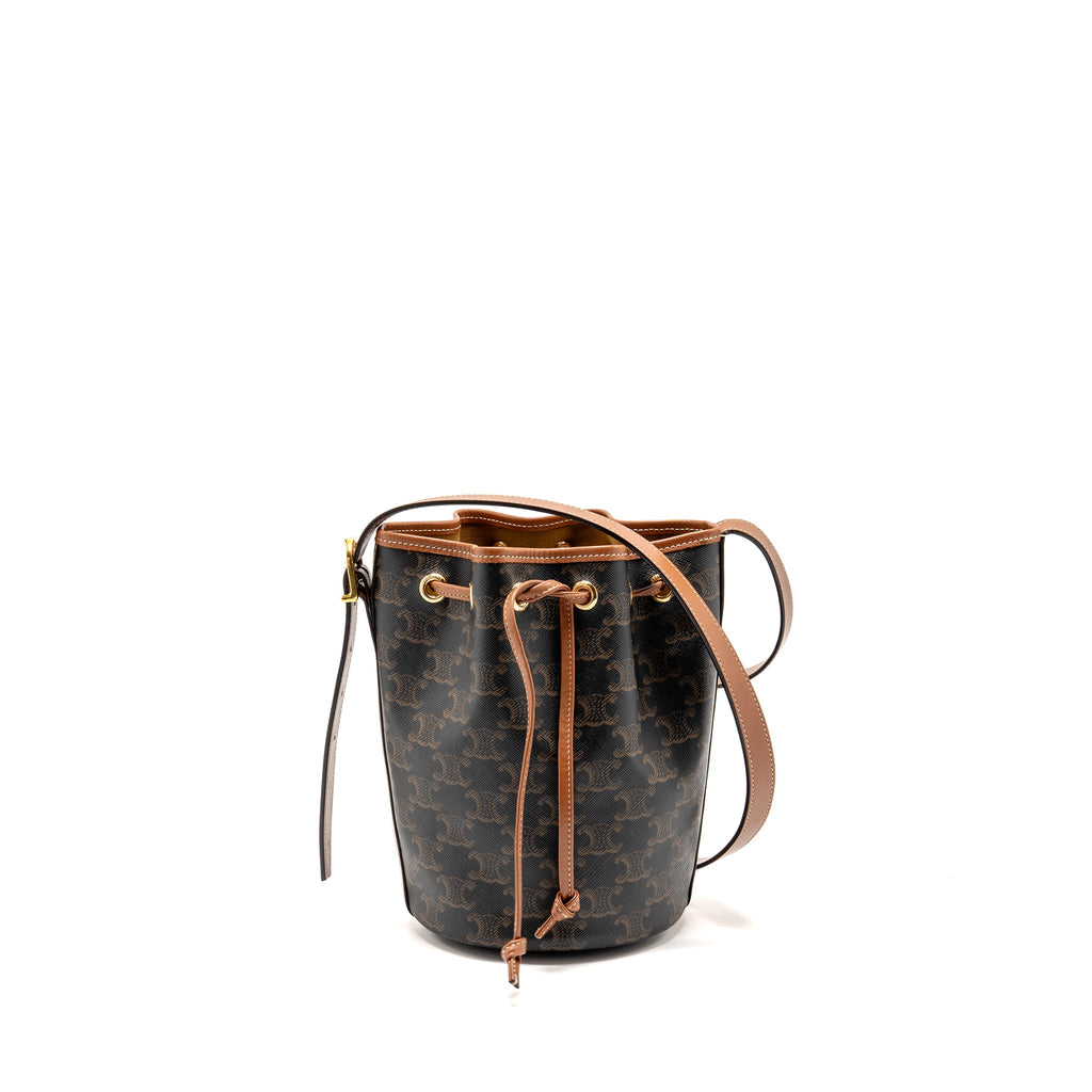 CELINE SMALL DRAWSTRING BAG TRIOMPHE CANVAS / CALFSKIN TAN GHW