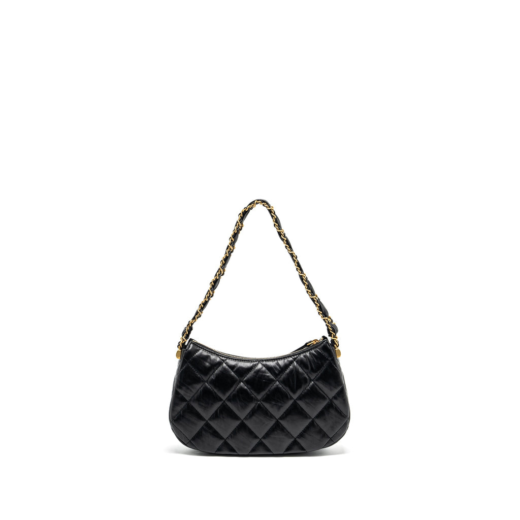 CHANEL 23K 19 HOBO SHOULDER BAG CALFSKIN BLACK GHW (MICROCHIP)