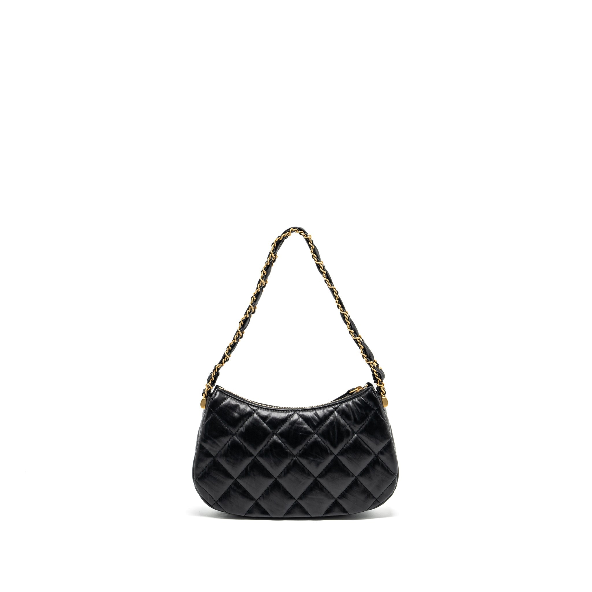 CHANEL 23K 19 HOBO SHOULDER BAG CALFSKIN BLACK GHW (MICROCHIP)