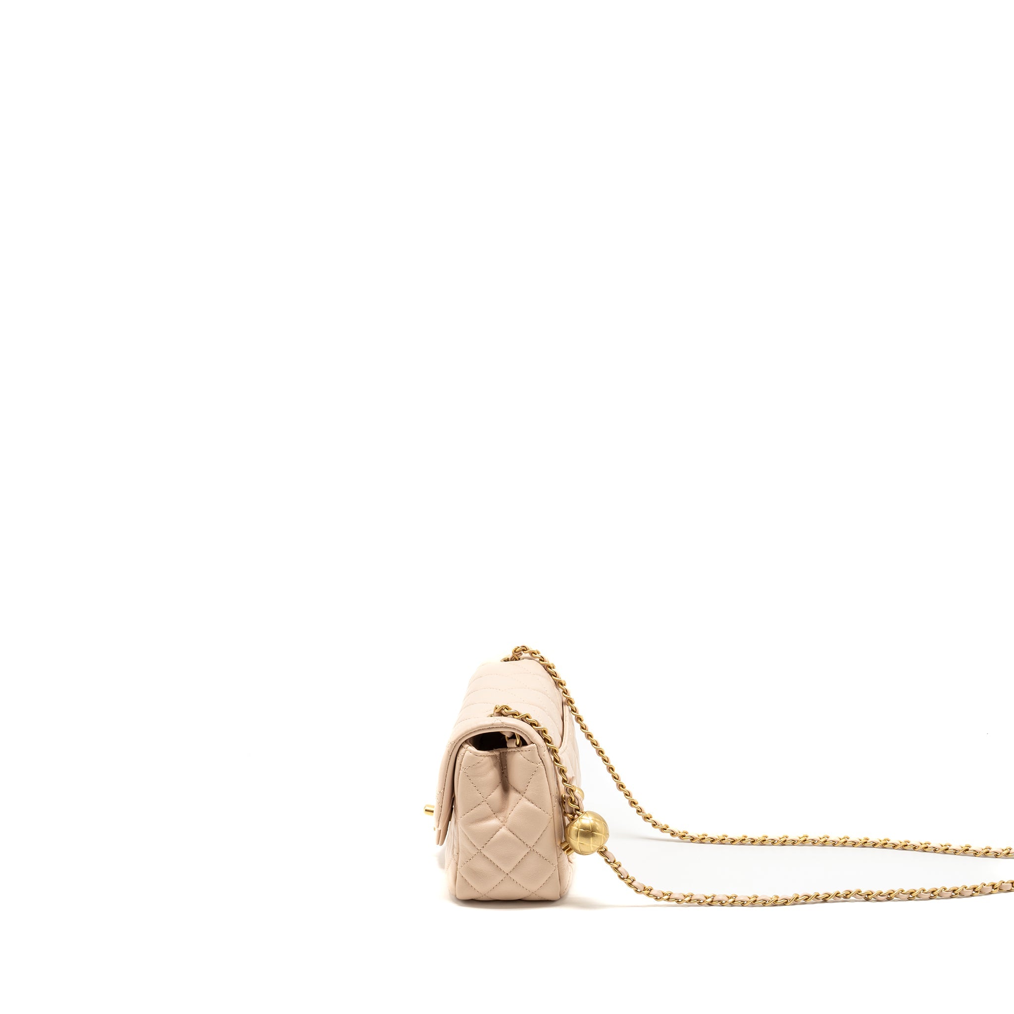 CHANEL PEARL CRUSH MINI SQUARE FLAP BAG LAMBSKIN LIGHT BEIGE GHW (MICROCHIP)