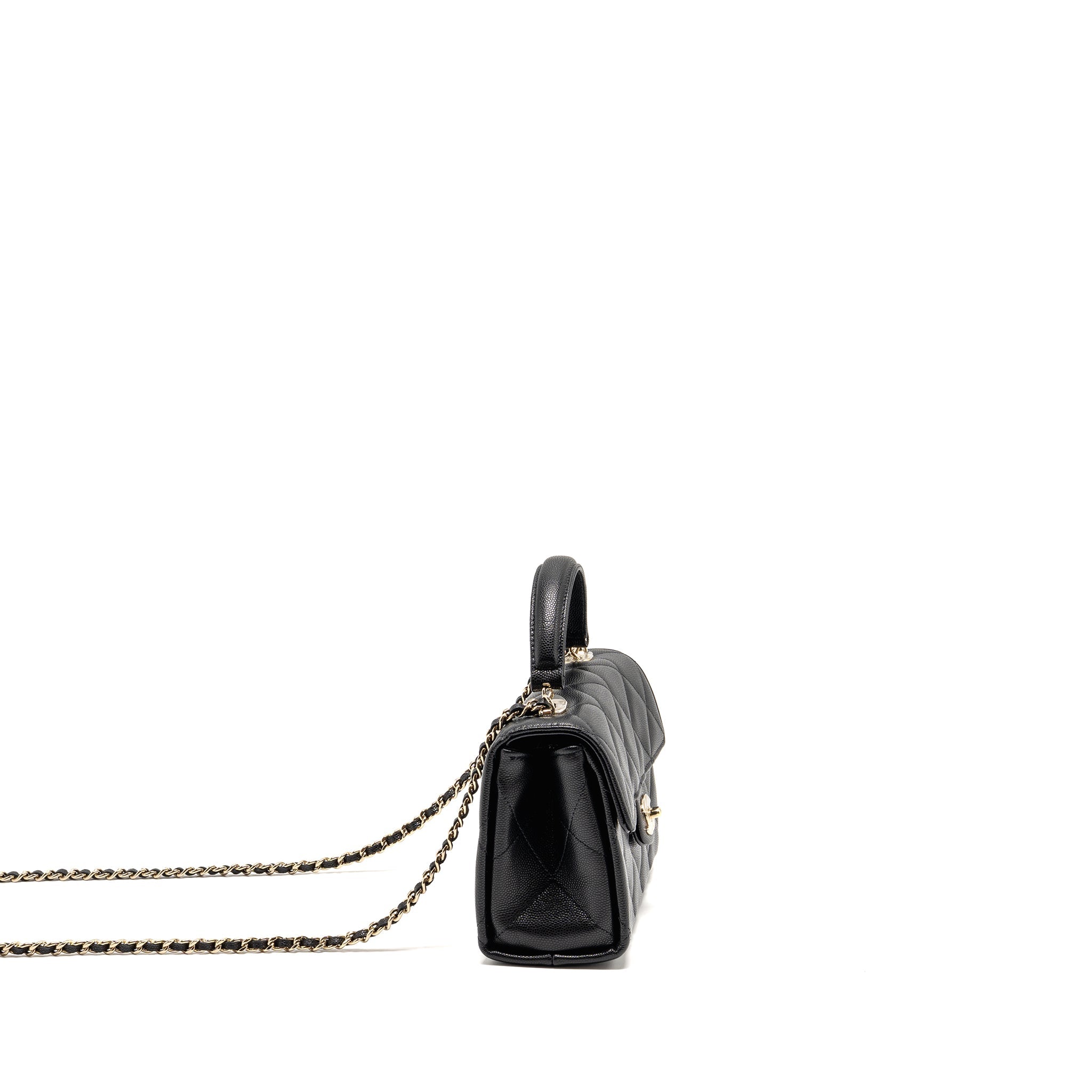 CHANEL TOP HANDLE QUILTED CC FLAP BAG CAVIAR BLACK LGHW (MICROCHIP)