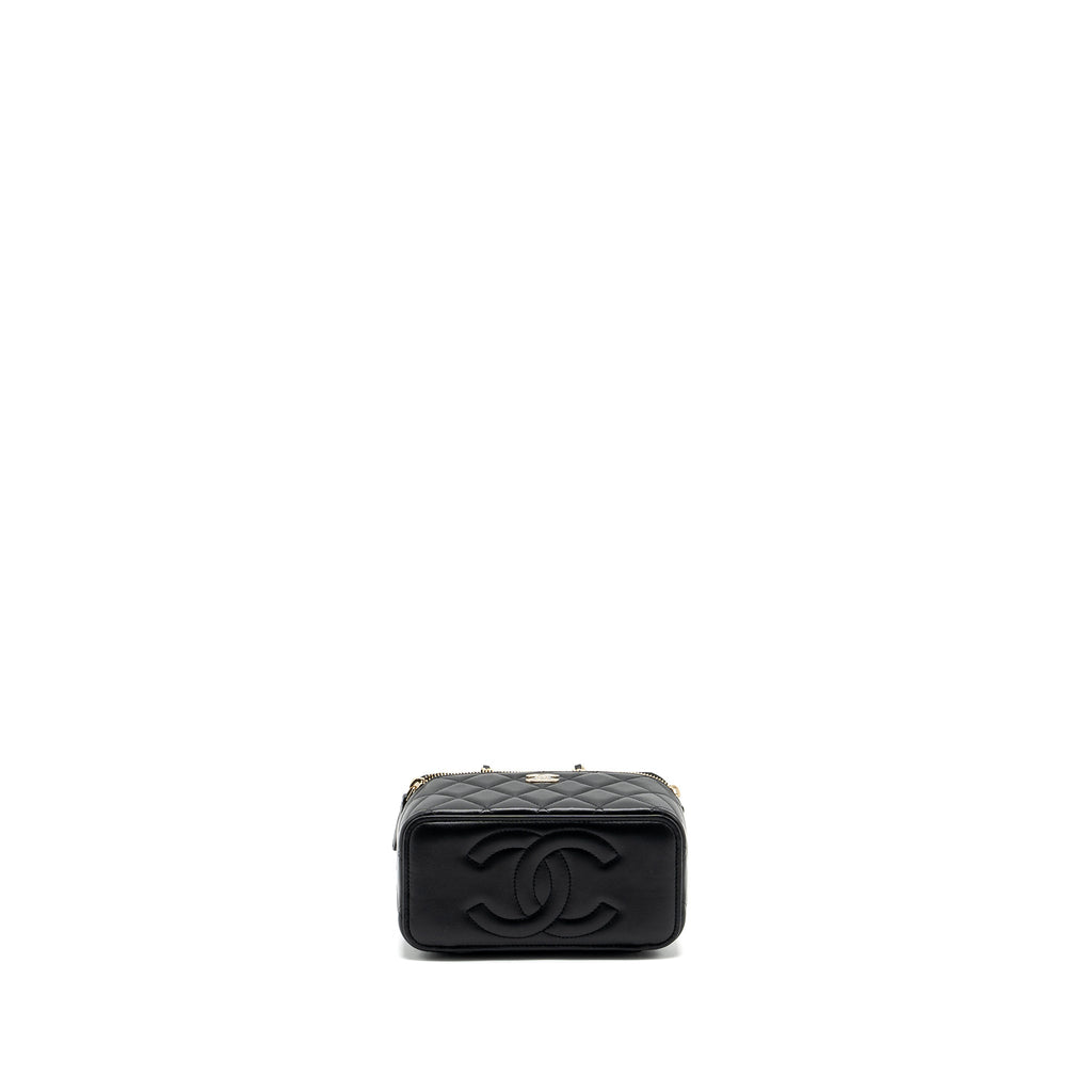 CHANEL TOP HANDLE LONG VANITY CASE LAMBSKIN BLACK LGHW (MICROCHIP)