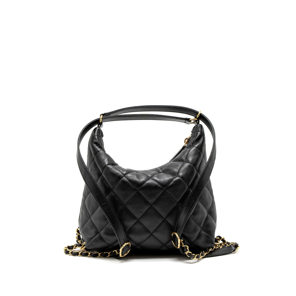 CHANEL 22B HOBO BAG LAMBSKIN BLACK BRUSHED GHW (MICROCHIP)