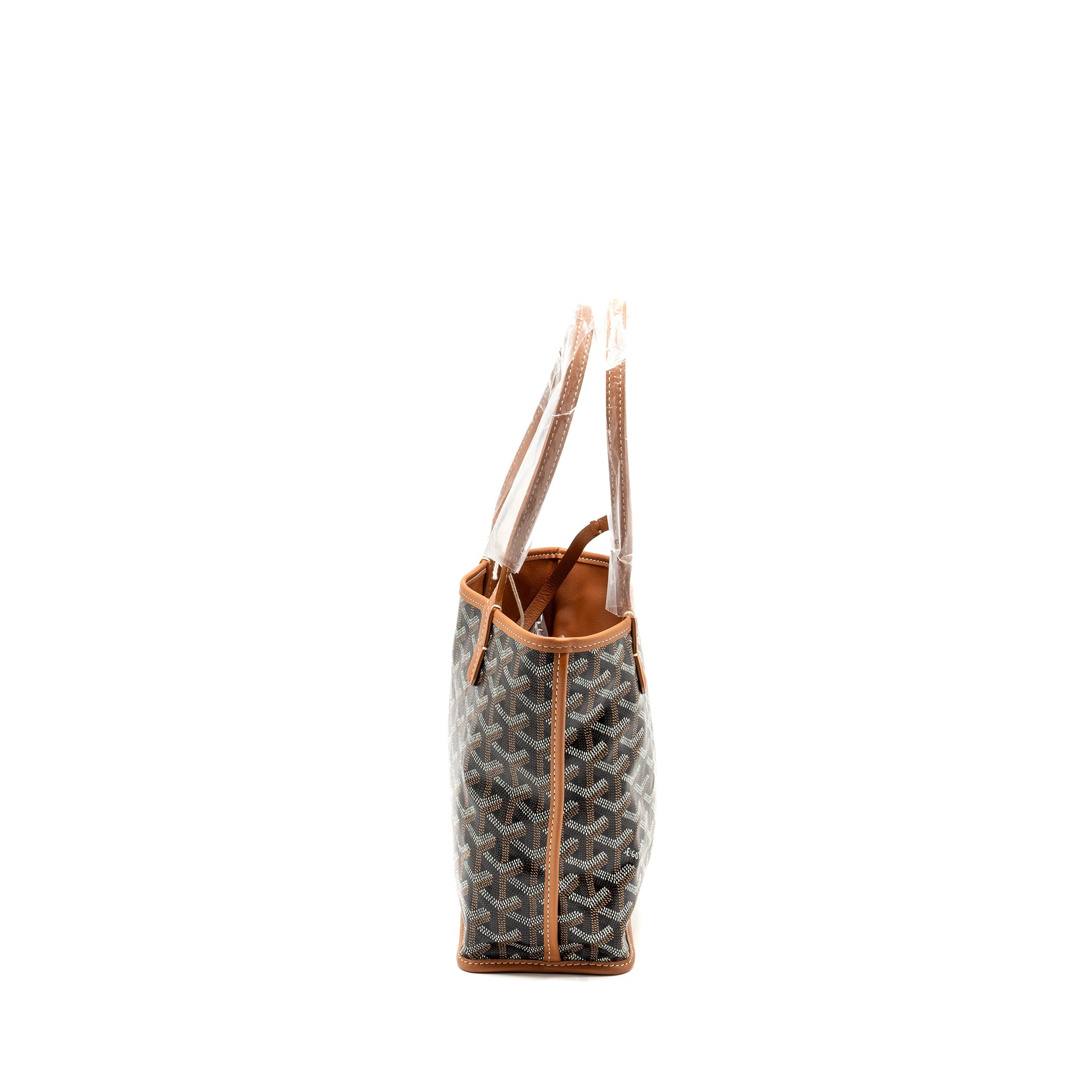 GOYARD ANJOU MINI TOTE BAG GOYARDLINE CANVAS/CALFSKIN BLACK/TAN SHW