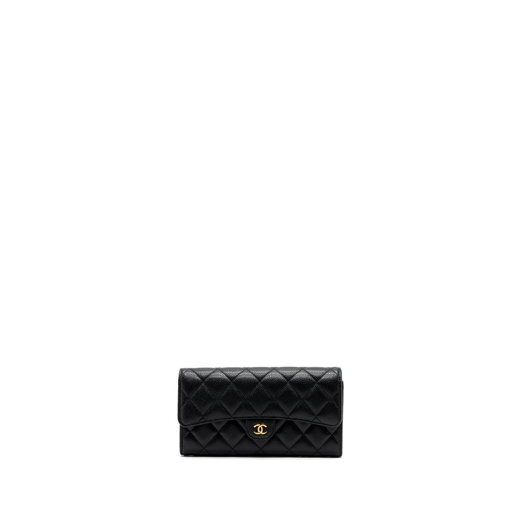CHANEL CLASSIC LONG FLAP WALLET CAVIAR BLACK GHW