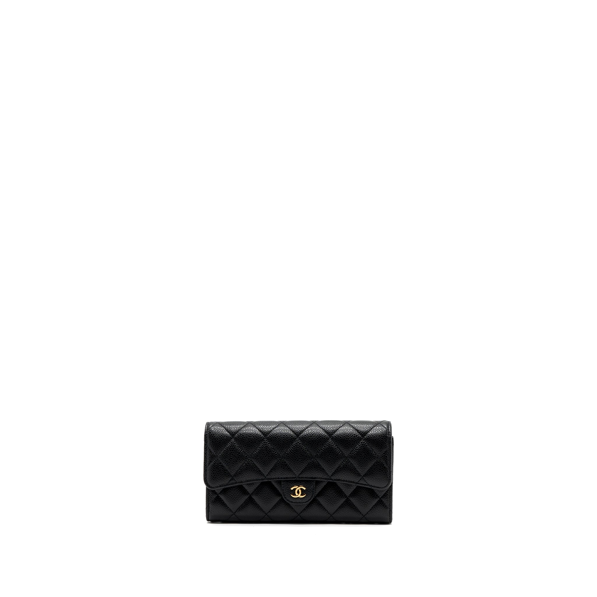 CHANEL CLASSIC LONG FLAP WALLET CAVIAR BLACK GHW