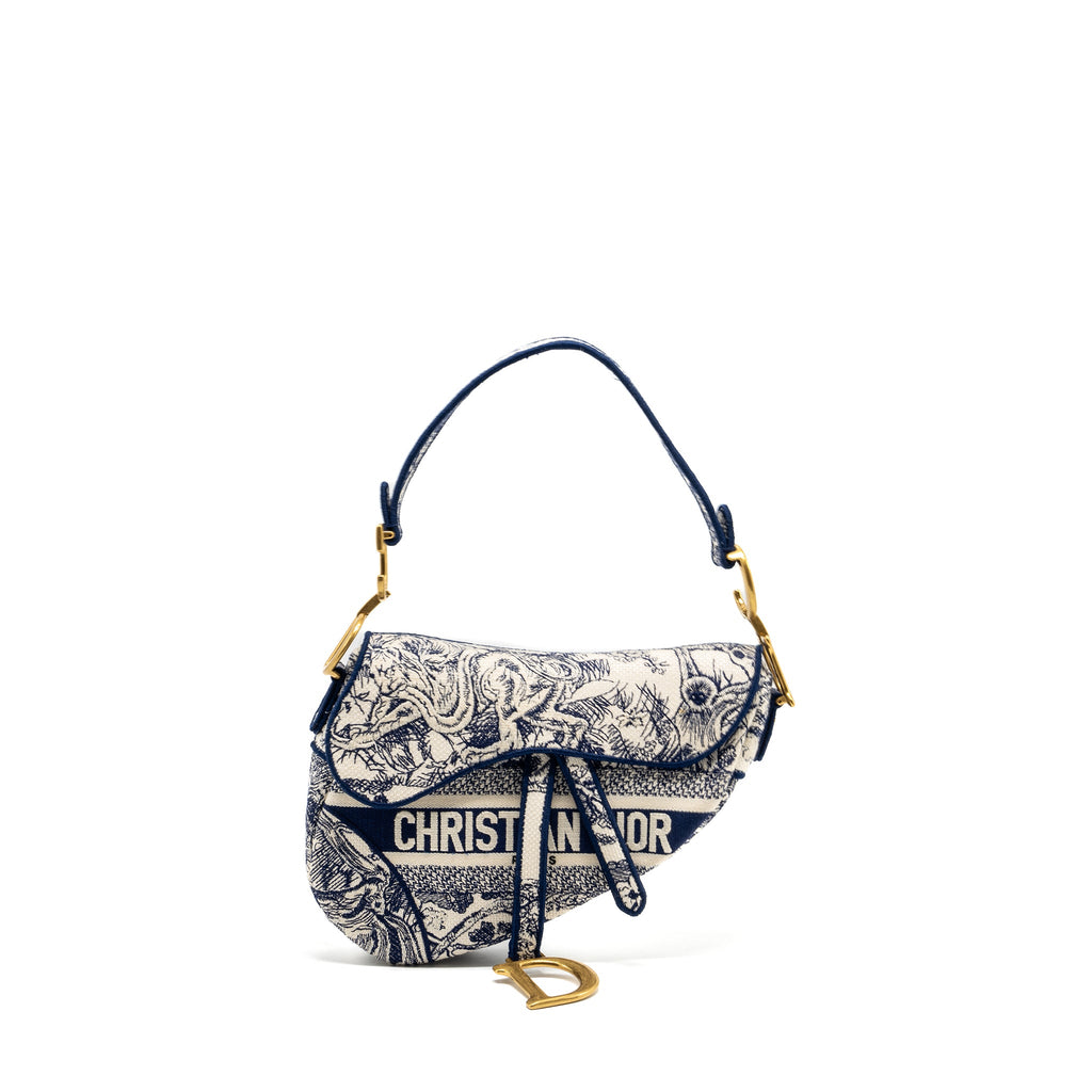 DIOR MEDIUM SADDLE BAG TOILE DE JOUY BLUE GHW