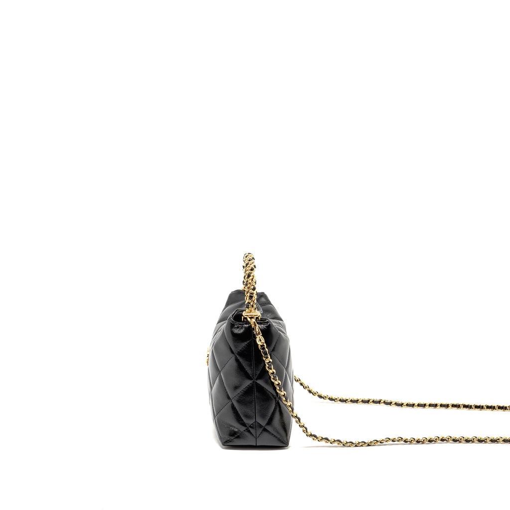 CHANEL 24B TWIST CHAIN TOP HANDLE HOBO LUNCH BOX BAG LAMBSKIN BLACK GHW (MICROCHIP)