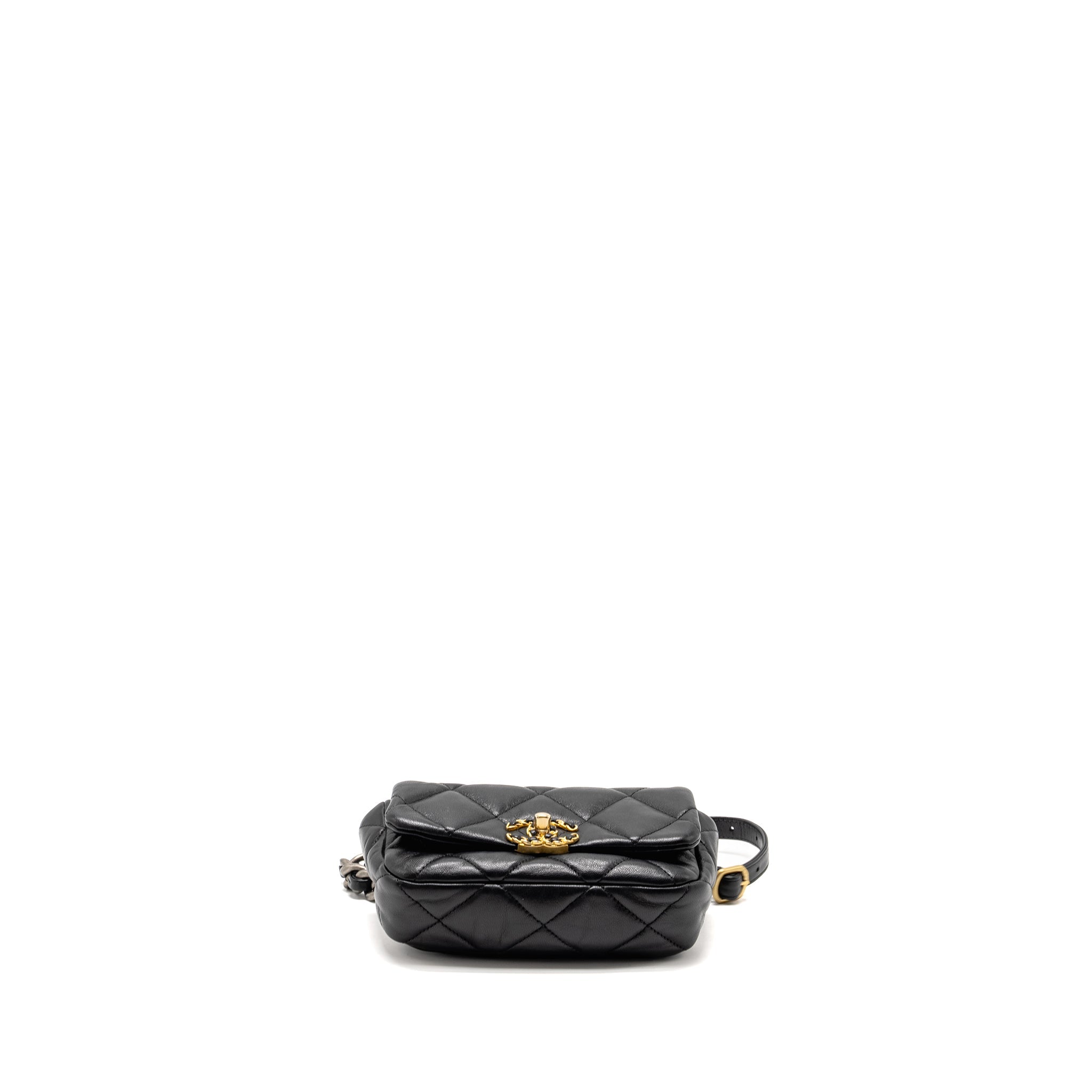 CHANEL 19 QUILTED WAIST BELT BAG SHINY GOATSKIN BLACK GHW
