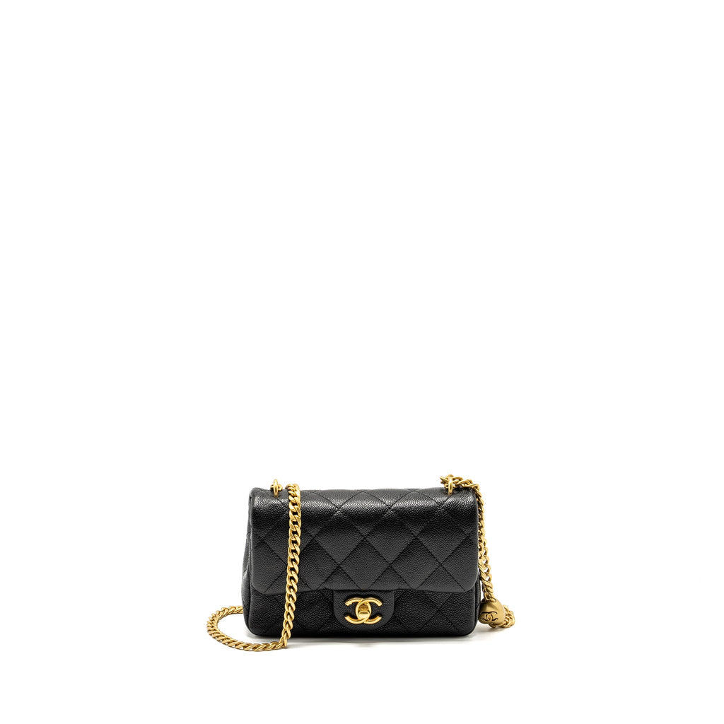 CHANEL COCO LOVE MINI FLAP BAG WITH ADJUSTABLE CHAIN CAVIAR BLACK GHW (MICROCHIP)