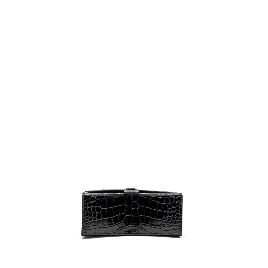 BALENCIAGA HOURGLASS S CROC-EMBOSSED CALFSKIN SO BLACK