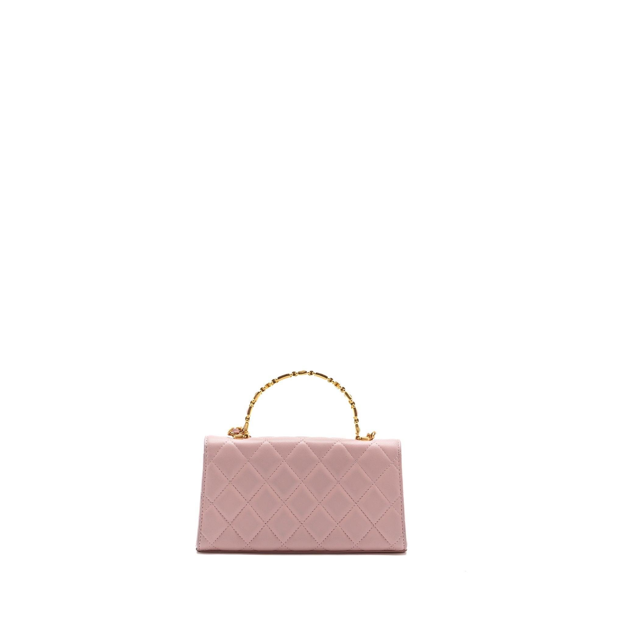 CHANEL 22B FLAP BAG WITH ENAMEL TOP HANDLE LAMBSKIN LIGHT PINK GHW (MICROCHIP)