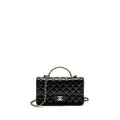 CHANEL 23A CRYSTAL TOP HANDLE FLAP BAG SHINY LAMBSKIN BLACK LGHW(MICROCHIP)