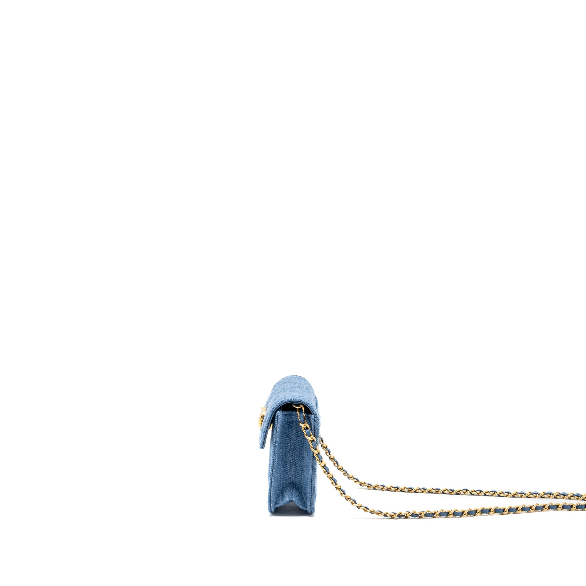 CHANEL MINI VERTICAL FLAP CLUTCH WITH CHAIN DENIM BLUE GHW (MICROCHIP)