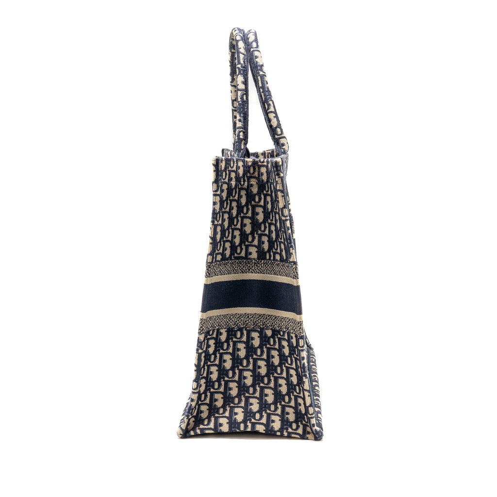 DIOR LARGE BOOK TOTE OBLIQUE EMBROIDERY ECRU/BLUE