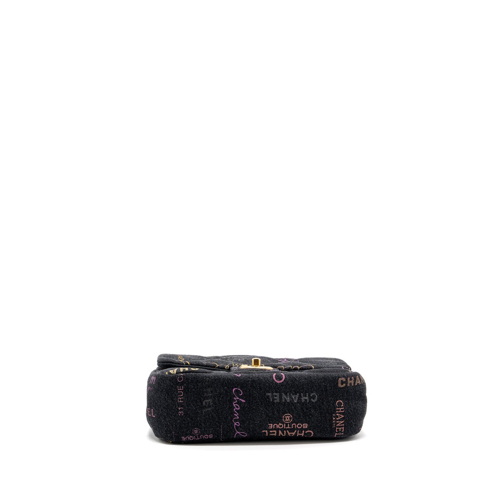 CHANEL BLACK DENIM FLAP BAG BRUSHED GHW (MICROCHIP)