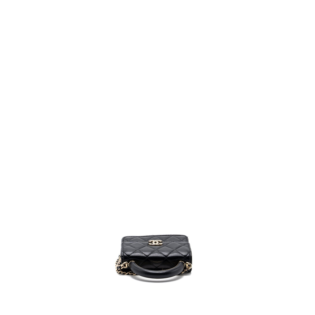CHANEL TOP HANDLE MINI FLAP BAG WITH CHAIN LAMBSKIN BLACK LGHW (MICROCHIP)